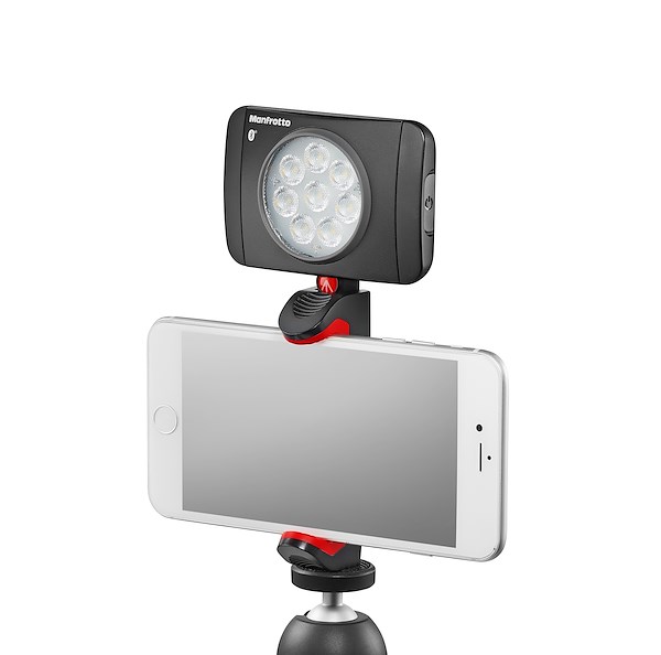 Pixi Smartphone Klemme Manfrotto PIXI Smartphone Klemme mit Smartphone und Licht