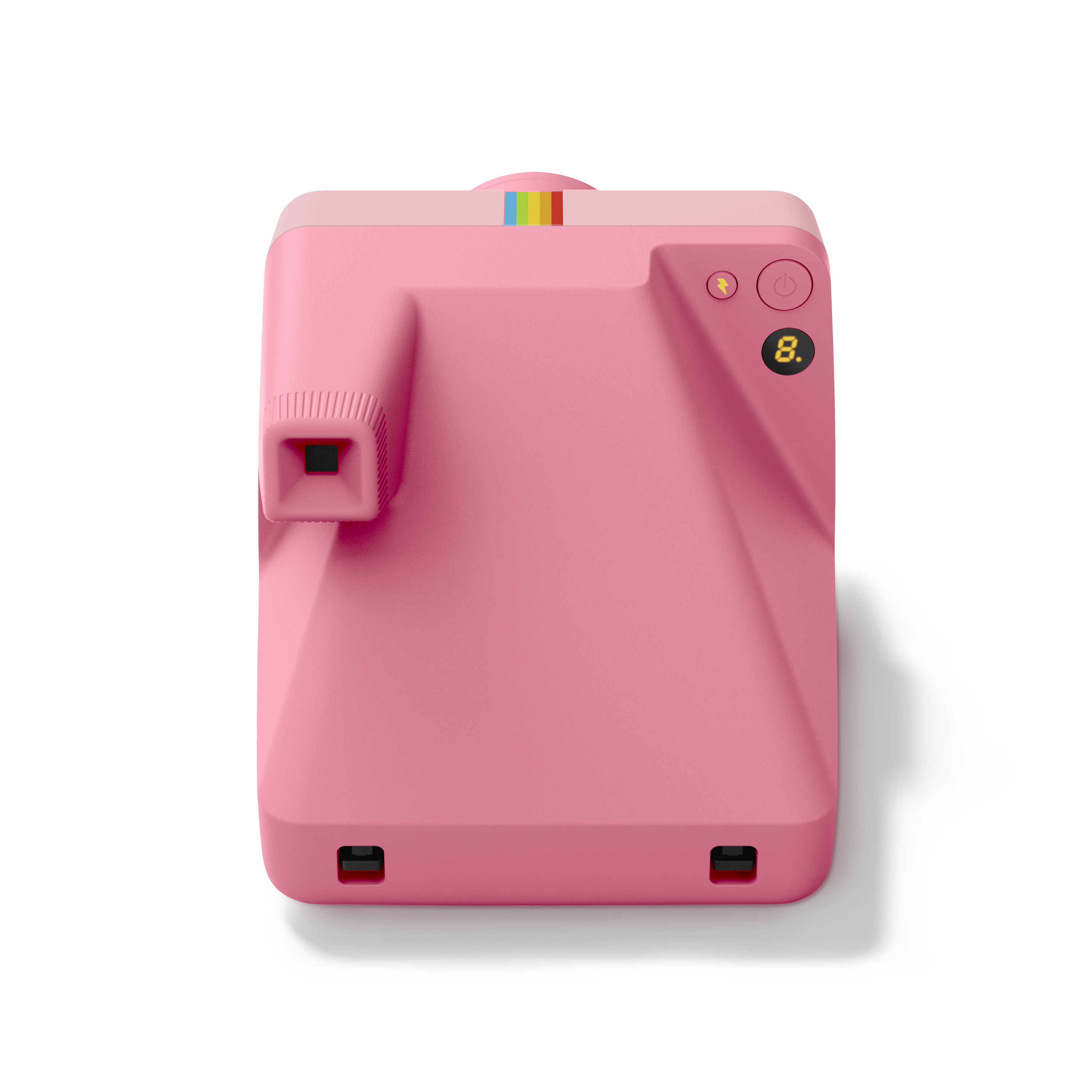 Polaroid Now Generation 3 in Pink – Draufsicht von hinten mit Auslöser und Statusanzeige
