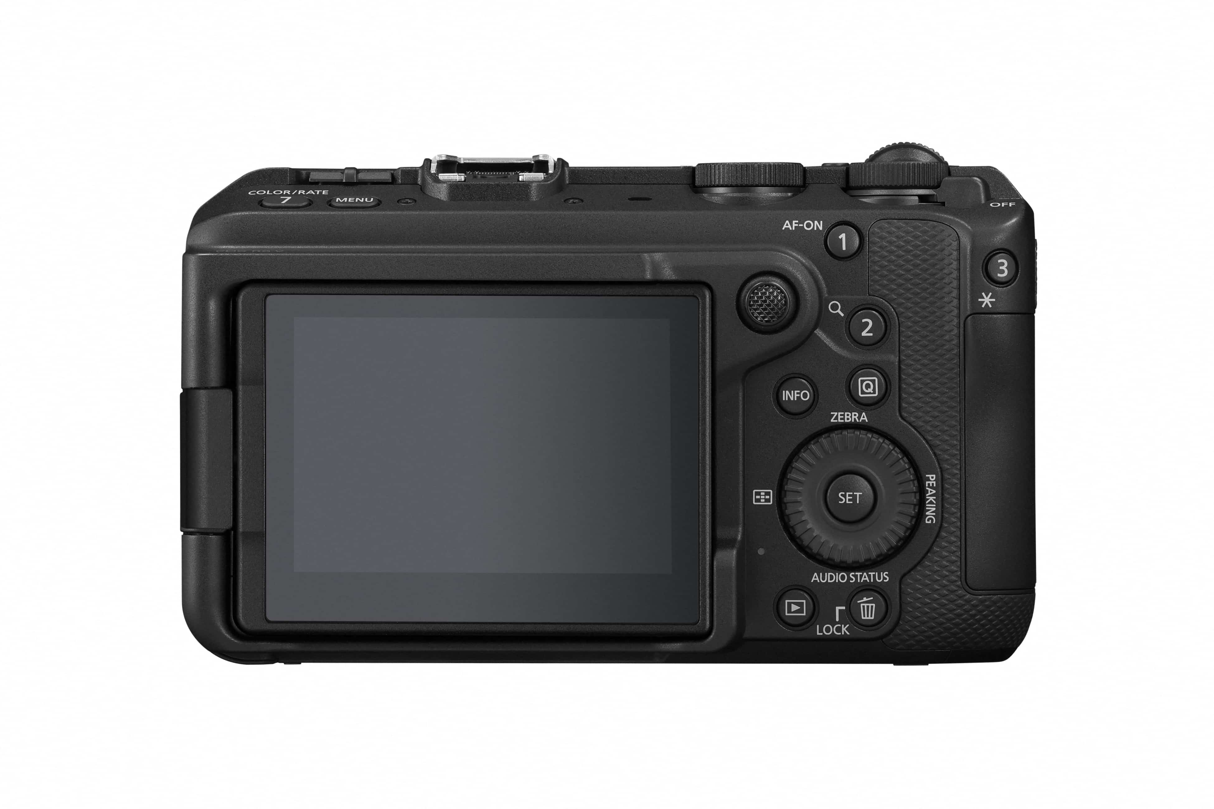 Canon EOS R6 V spiegellose Vollformatkamera mit Display und Bedienelementen in Rückansicht
