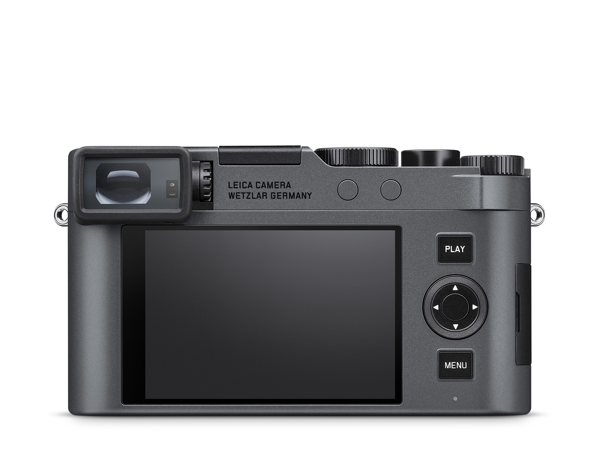 Leica D-Lux 8 Metal Gray – Rückseite mit Display, Sucher und Bedienelementen der Kompaktkamera