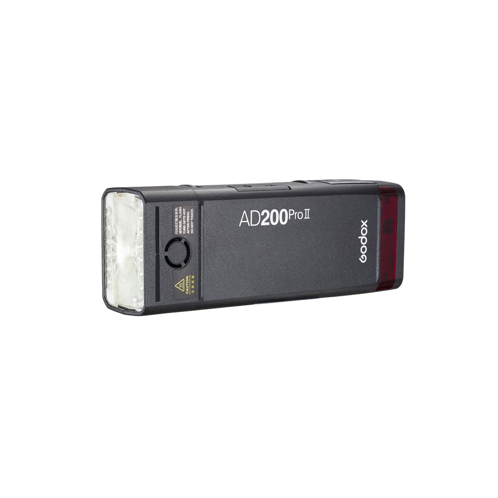 Godox AD200Pro II Blitz – Vorderansicht mit rechteckigem Blitzkopf, gleichmäßige Lichtverteilung für Fotoaufnahmen
