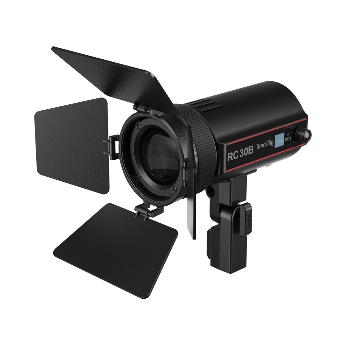 SmallRig RC 30B COB LED Videolicht – Vorderansicht mit montierten Flügeltoren zur Lichtsteuerung
