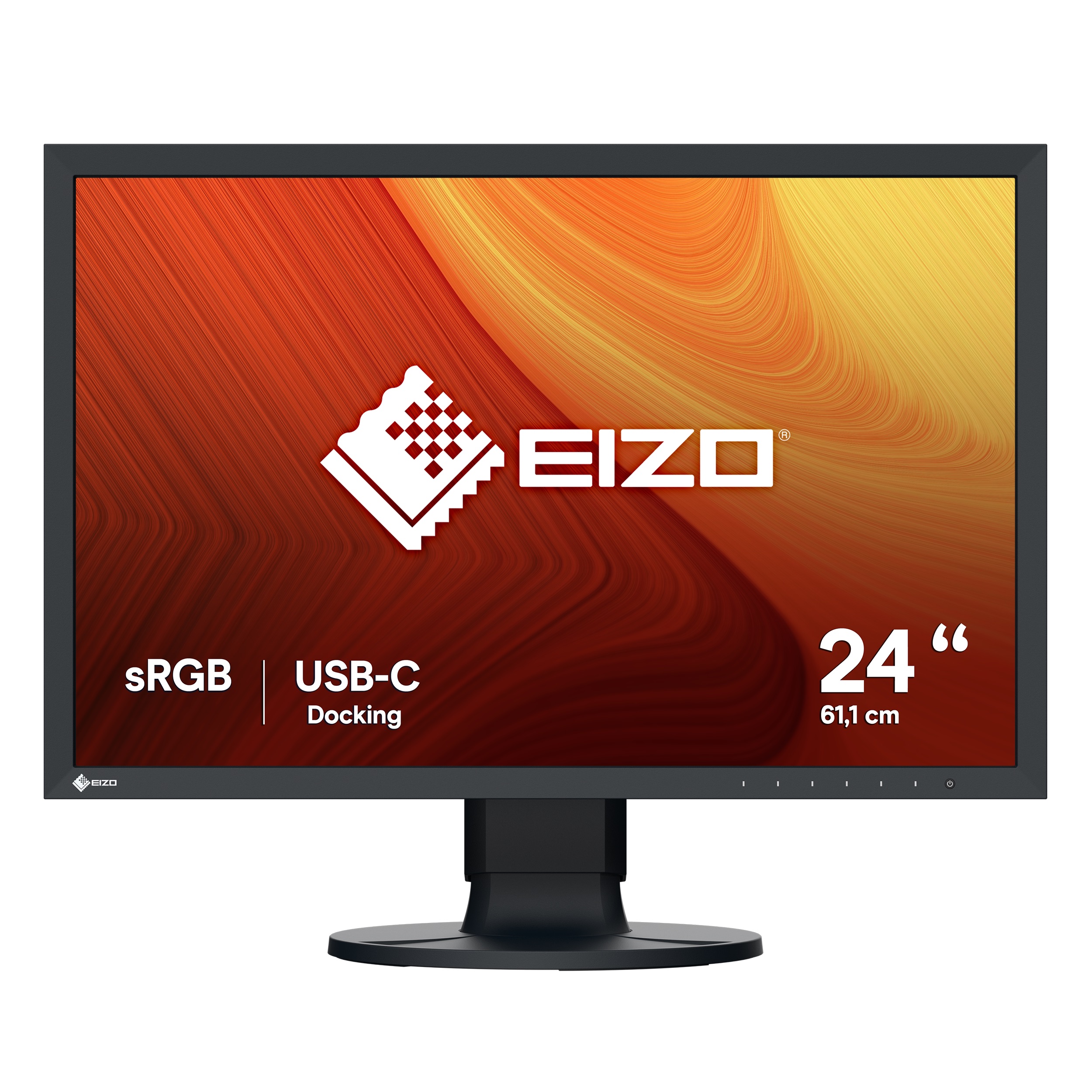 Eizo ColorEdge CS2400R-BK – Vorderansicht des 24,1 Zoll Monitors mit schmalem Rahmen und eingeschaltetem Display