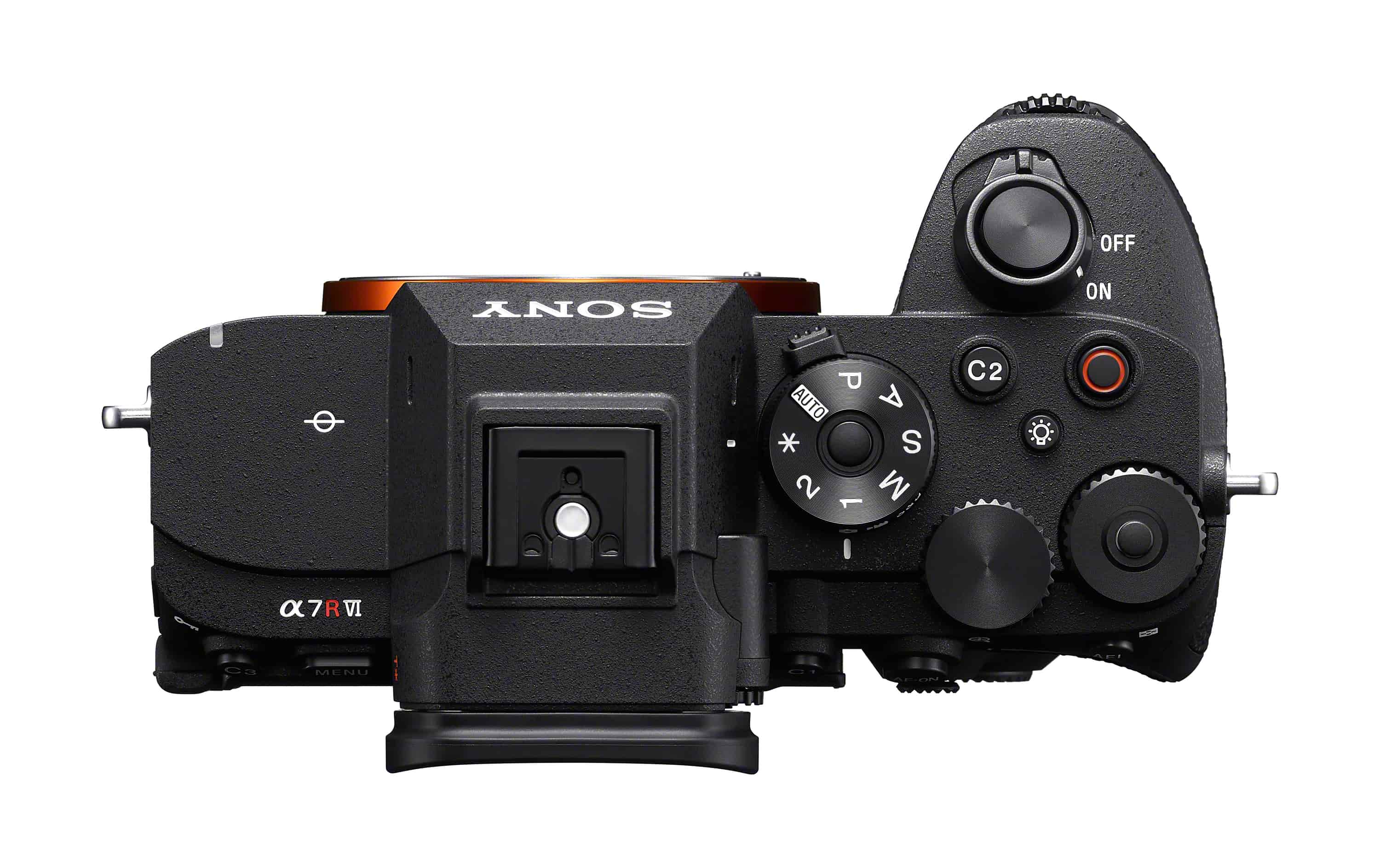 Sony Alpha 7R VI – Draufsicht der spiegellosen Vollformatkamera mit Einstellrädern und Sucher