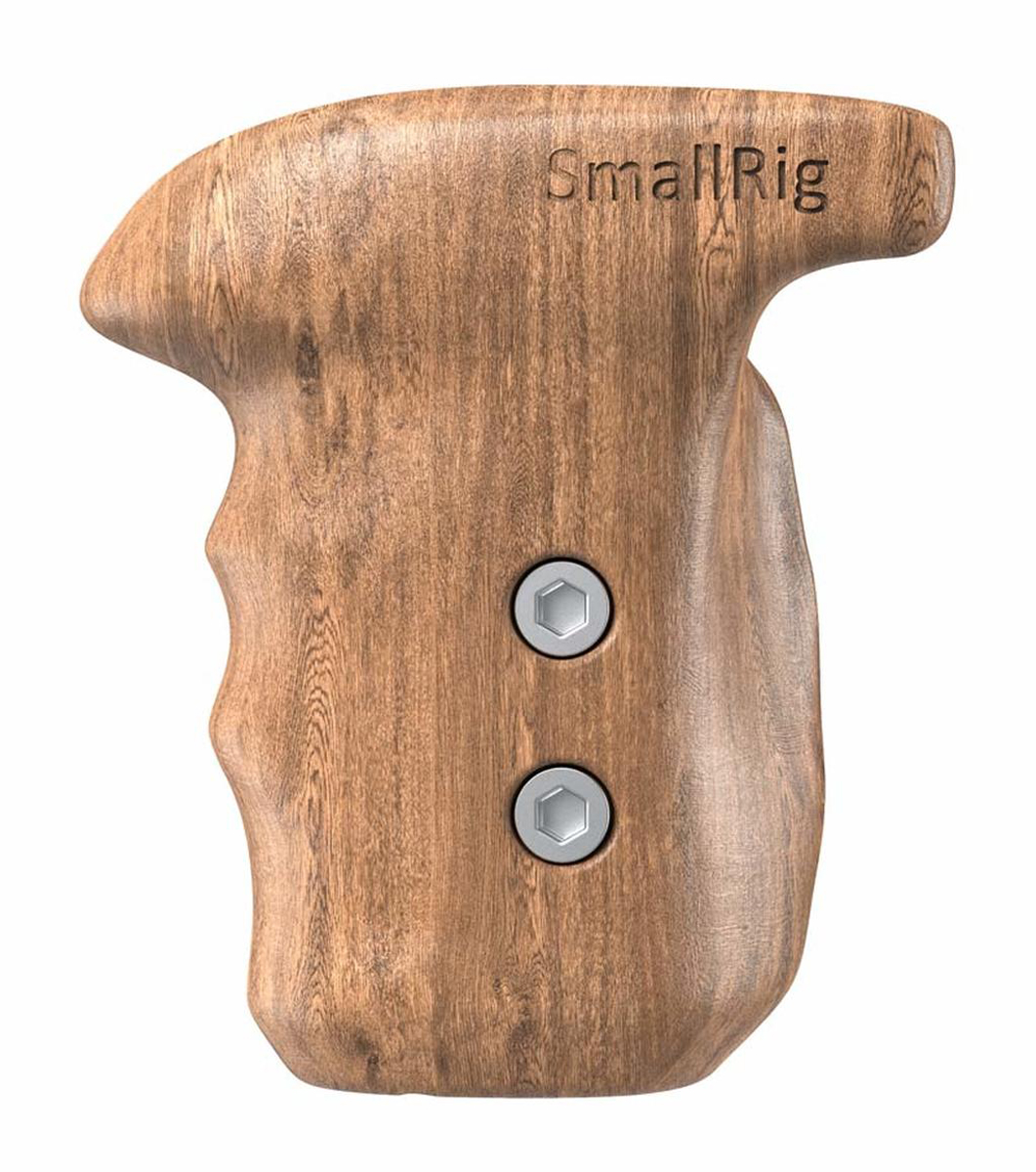 SmallRig 1891B Holzgriff links mit ARRI Rosette – Seitenansicht mit ergonomischer Form und eingelassenen Schrauben
