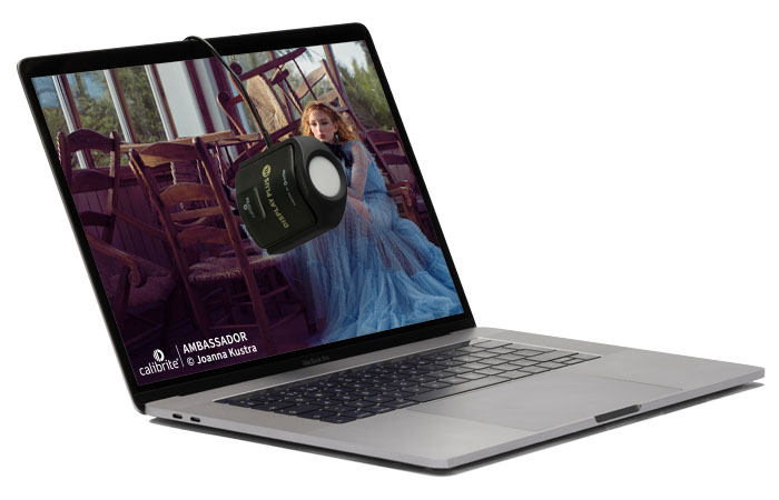 Calibrite Display Plus HL – Messgerät auf Laptop-Display zur Farbkalibrierung