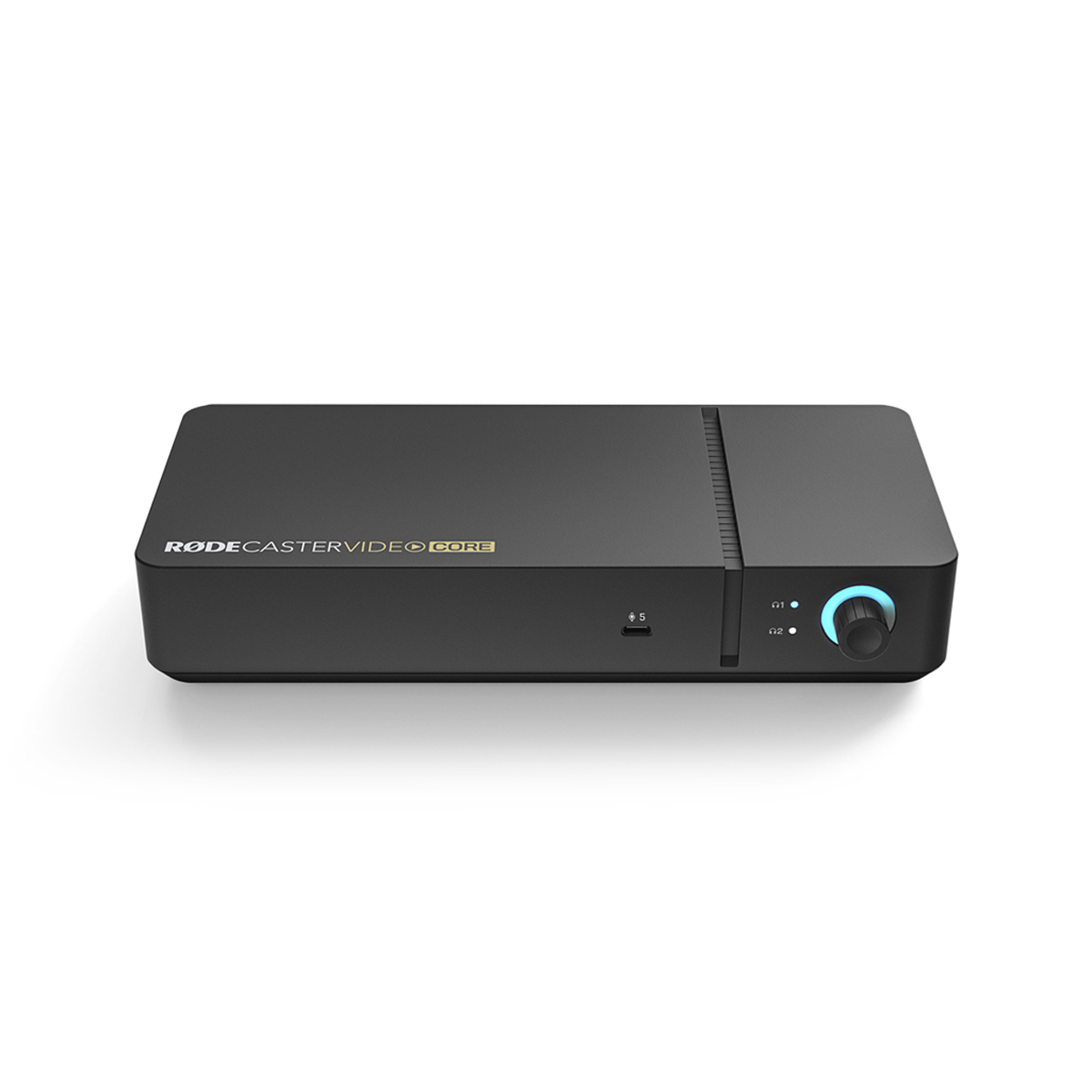 Rode RODECaster Video Core – Vorderansicht der kompakten Video- und Streaming-Einheit mit Bedienelement