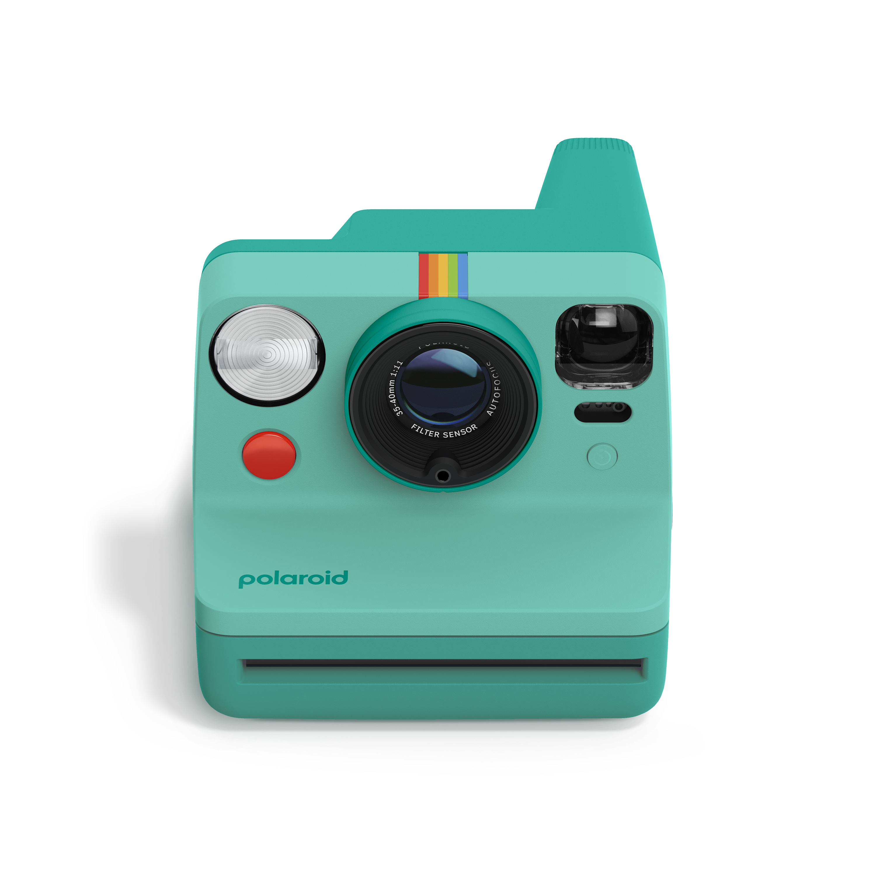 Polaroid Now Generation 3 in Tale – Vorderansicht mit Objektiv, Blitz und Filmauswurf