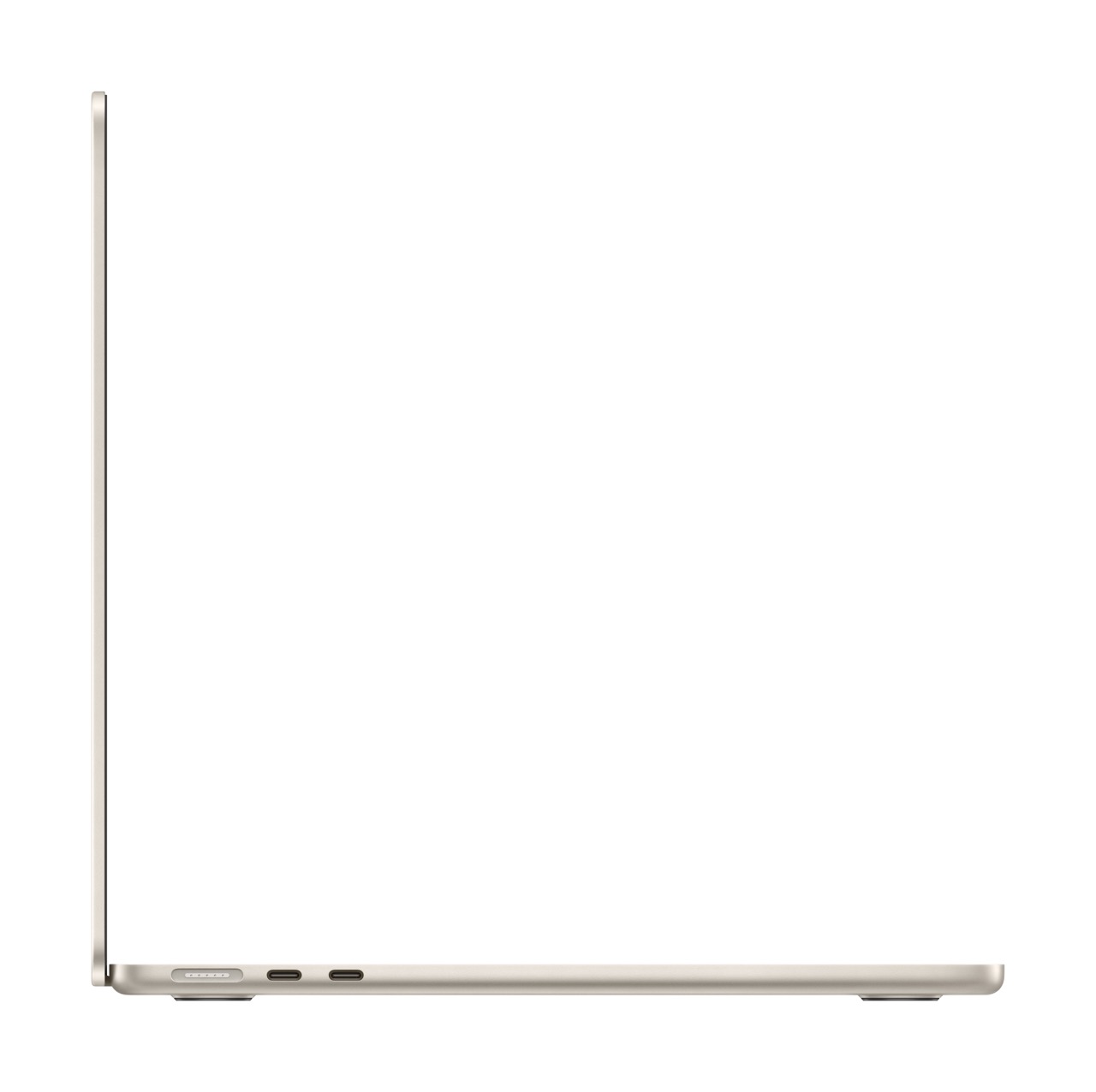 Apple MacBook Air M3 13 Zoll in Polarstern von links mit aufgeklappten Bildschirm