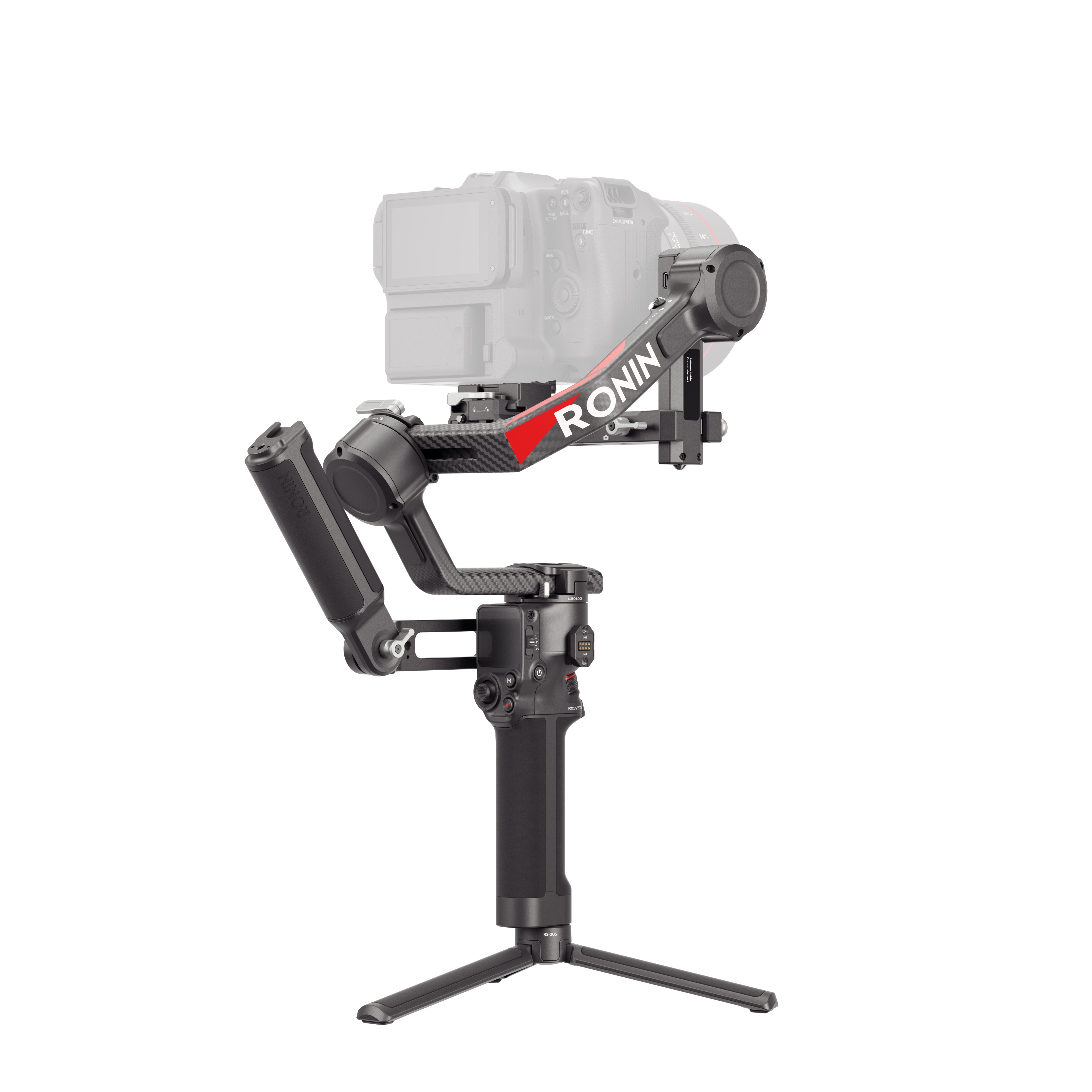 RS 4 Pro Combo DJI 4 RS4 Pro Gimbal mit ausgeklappten Bipod und Handgriff, Ansicht von Schräg rechts hinten