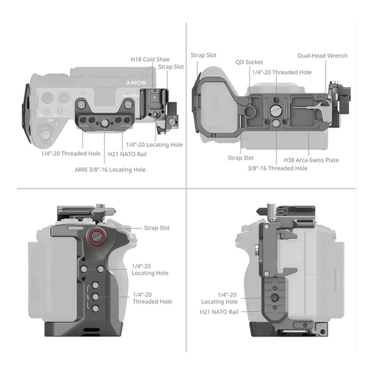 SmallRig 4770 HawkLock QR Cage Kit für Sony FX3 und FX30 mit markierten Gewinden, NATO-Rail und Cold-Shoe