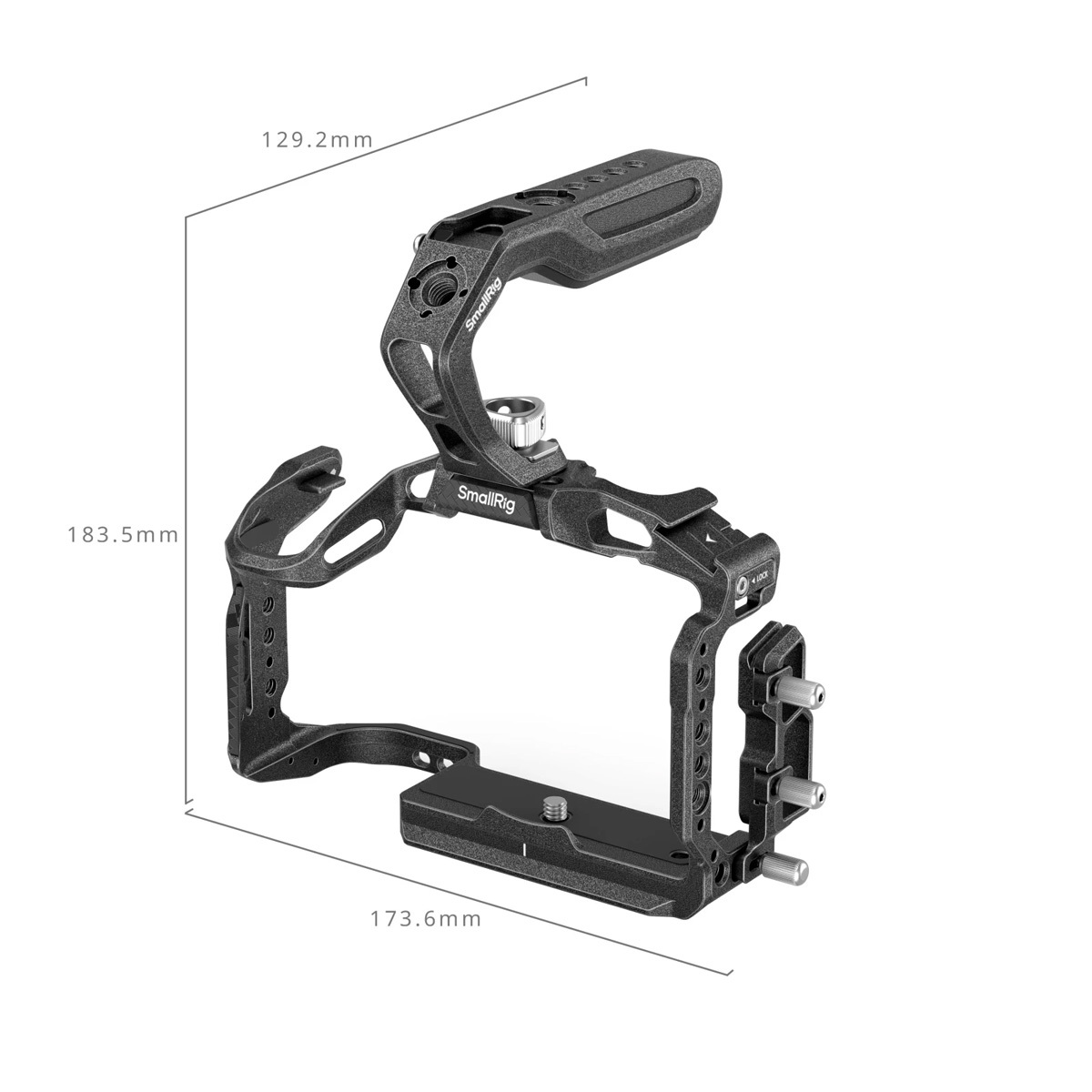 SmallRig Black Mamba Cage Kit für Canon EOS R5 Mark II – Kamerakäfig mit Maßangaben und Montagepunkten im Detail