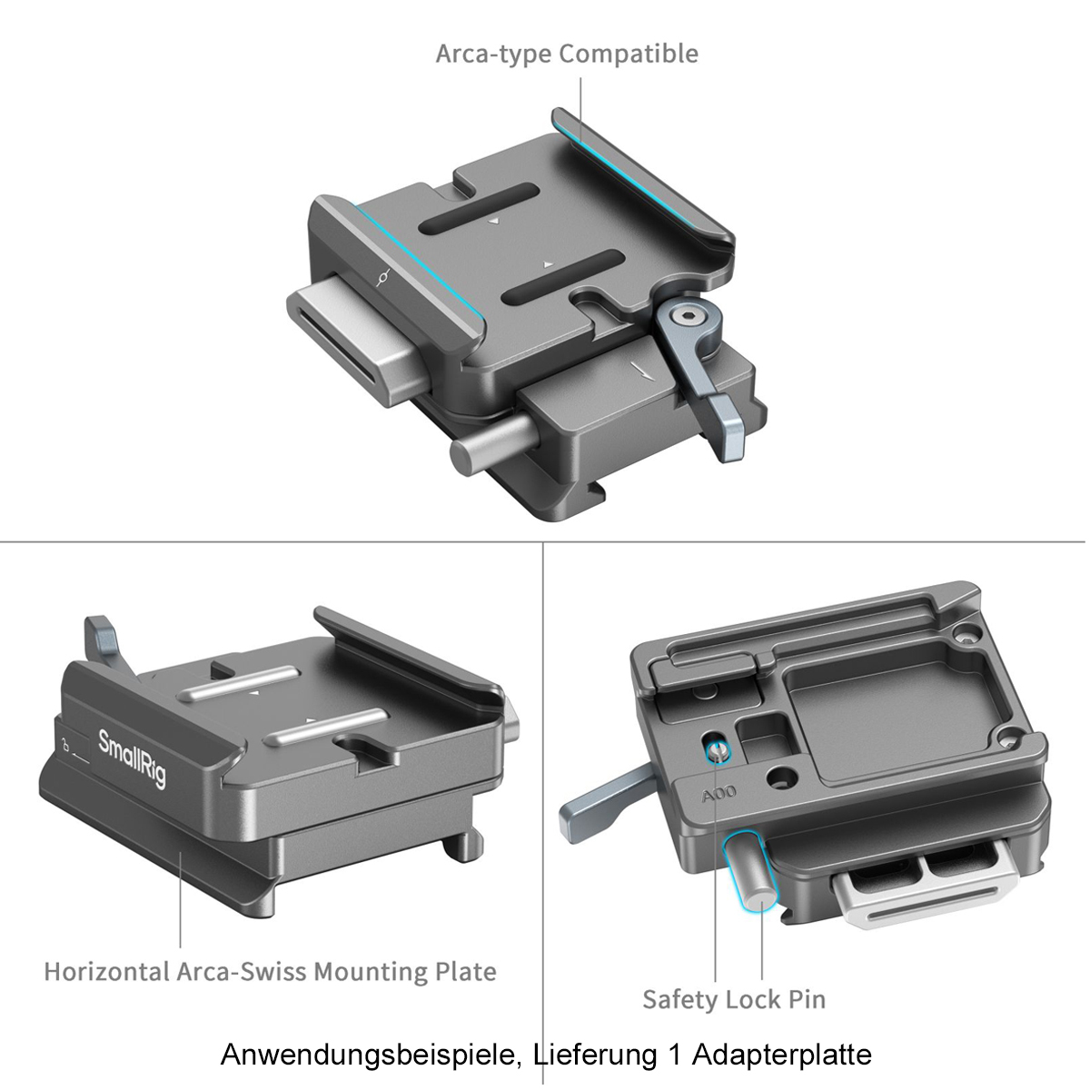 SmallRig 4639 HawkLock H38 Arca-Swiss Schnellspanner-Set – Detail mit Arca-Swiss Aufnahme und Sicherungspin der Platte