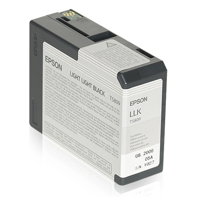 T5809-LLK Tinte 80ml (schwarz-hell/hell) Epson T5809-LLK Tintenpatrone in der Farbe Schwarz-Hell-Hell Ansicht von vrone schräg links