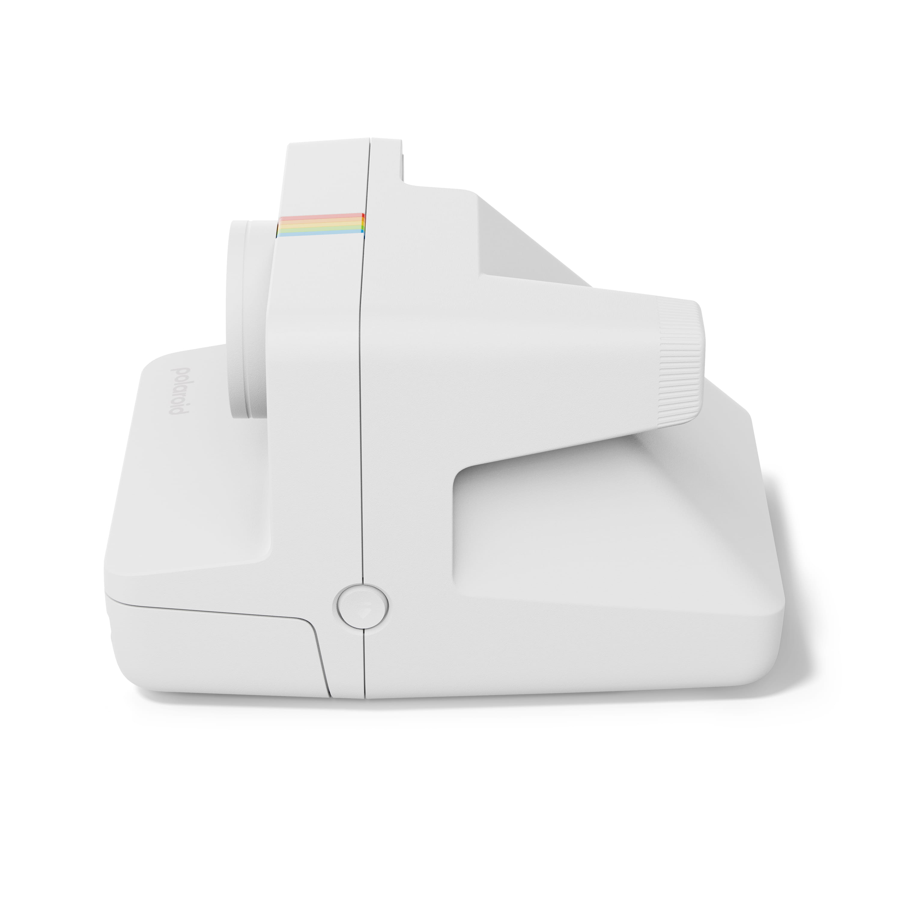 Polaroid Now Gen 3 Plus weiß – rechte Seitenansicht mit Objektivgehäuse und Griffstruktur