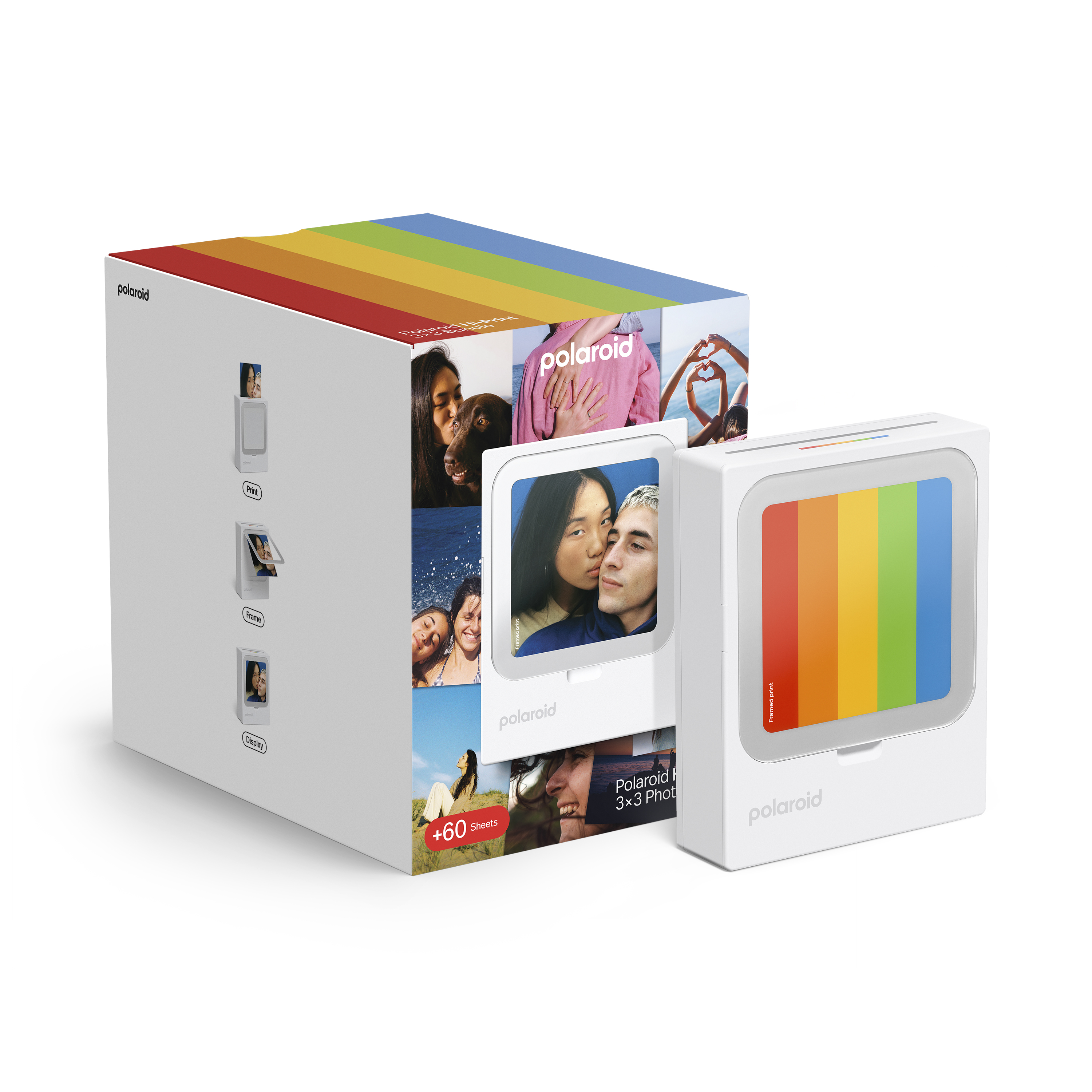 Polaroid Hi-Printer 3x3 – Fotodrucker mit Verpackung und eingelegtem Farbdruck, Set mit 60 Blatt Fotopapier