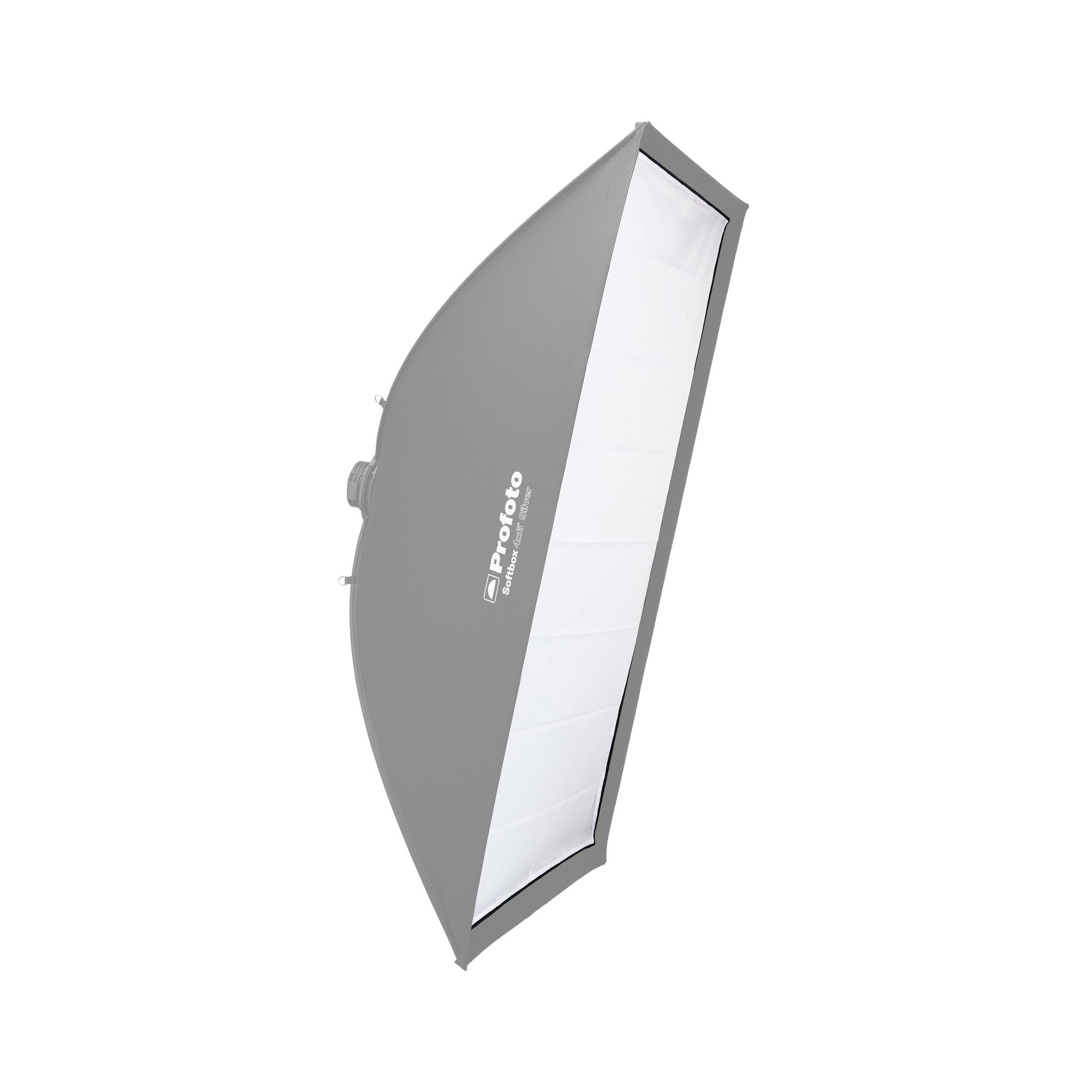rofoto Softbox Strip Small mit montiertem Frontdiffusor in schräger Seitenansicht für weiches, gerichtetes Licht.