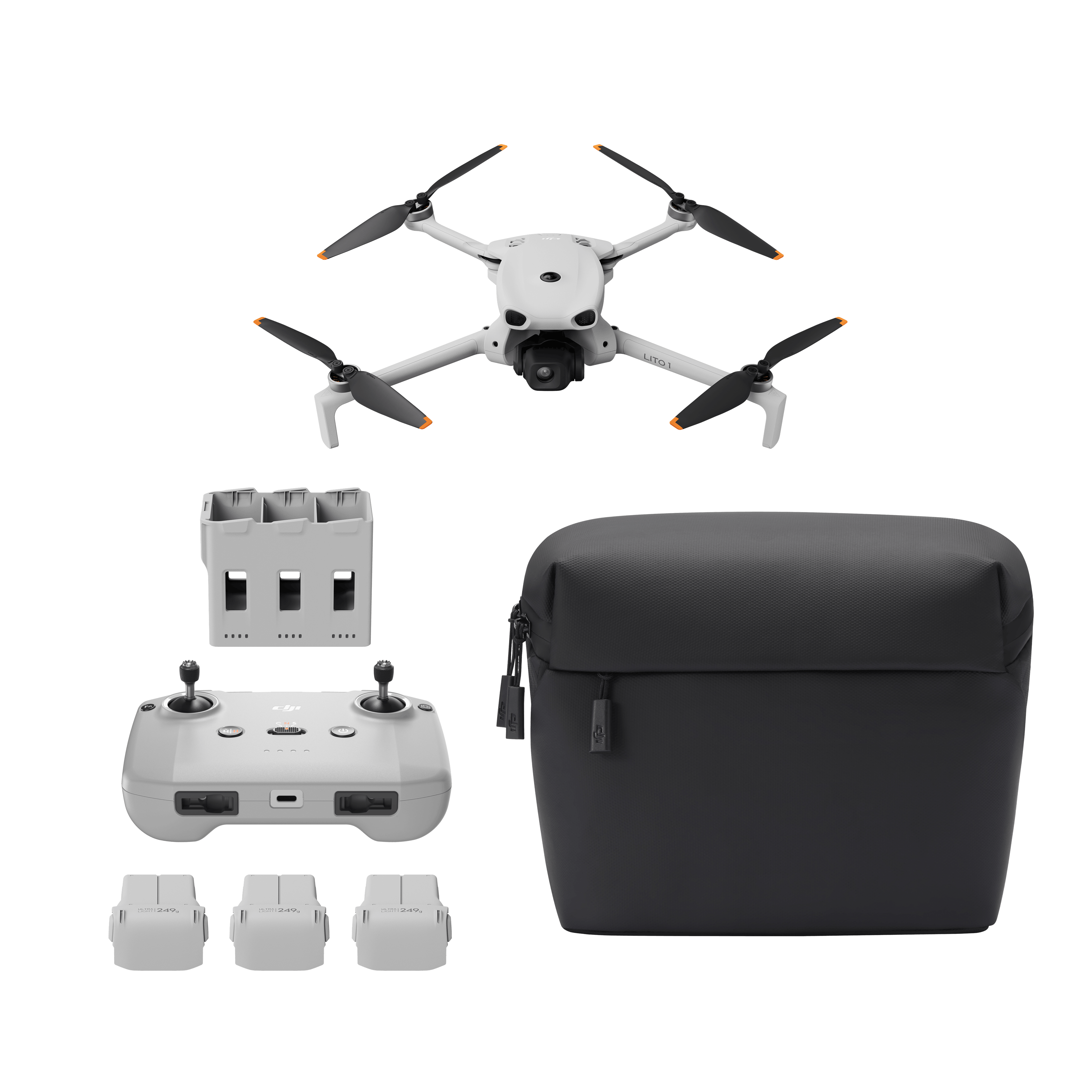 DJI Lito X1 Fly More Combo – Lieferumfang mit Drohne, Fernsteuerung, Akkus, Ladehub und Transporttasche
