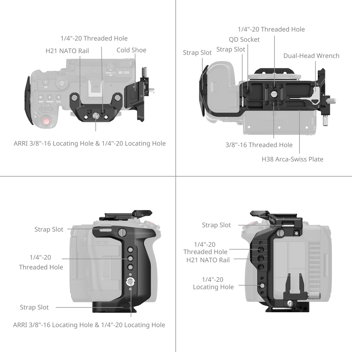 SmallRig 5656 Cage Kit für Canon EOS C50 mit beschrifteten Gewinden, NATO-Schiene, Arca-Swiss-Platte