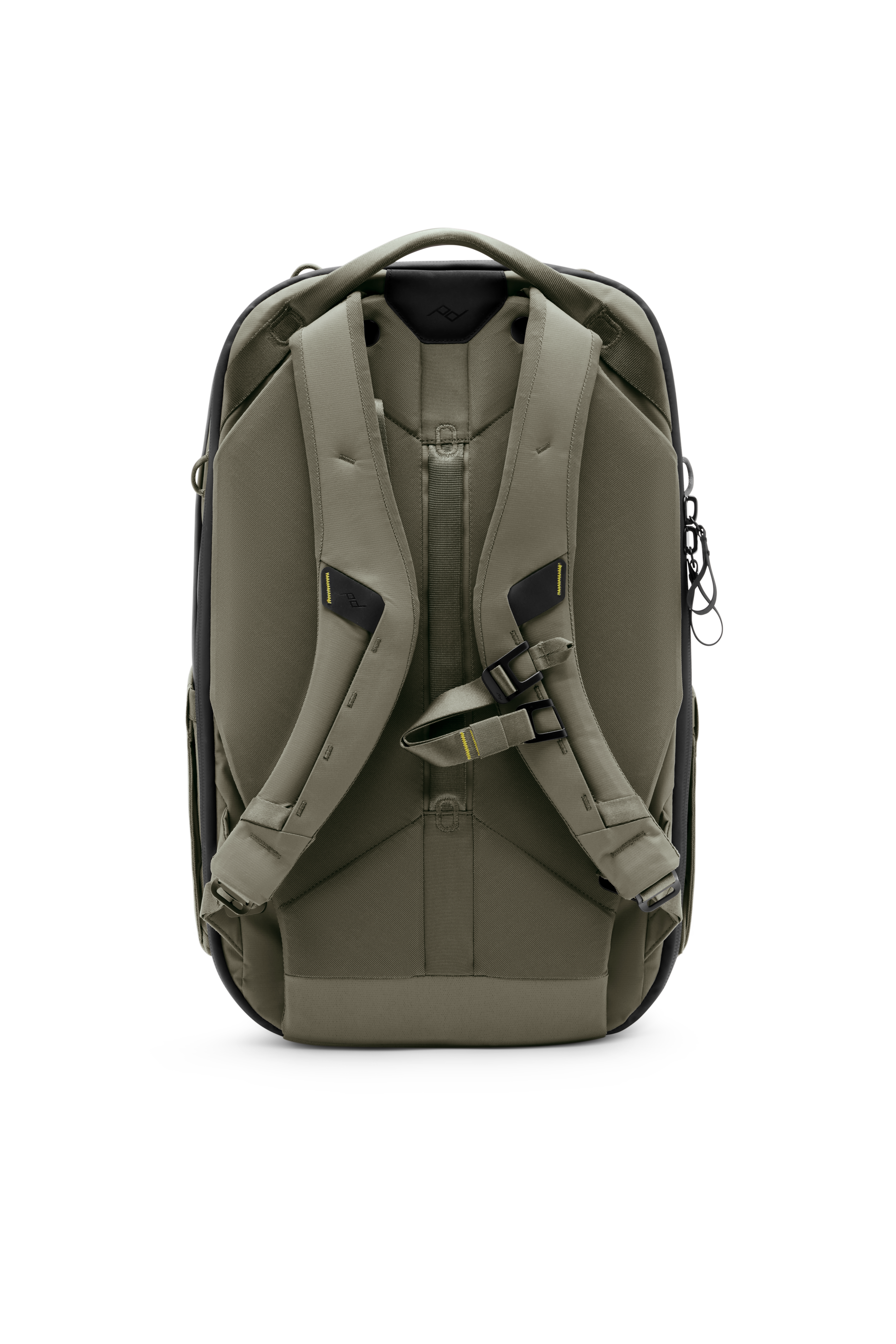Peak Design Travel Backpack 20L in Stone, Rückansicht mit gepolsterten Schultergurten und Brustgurt