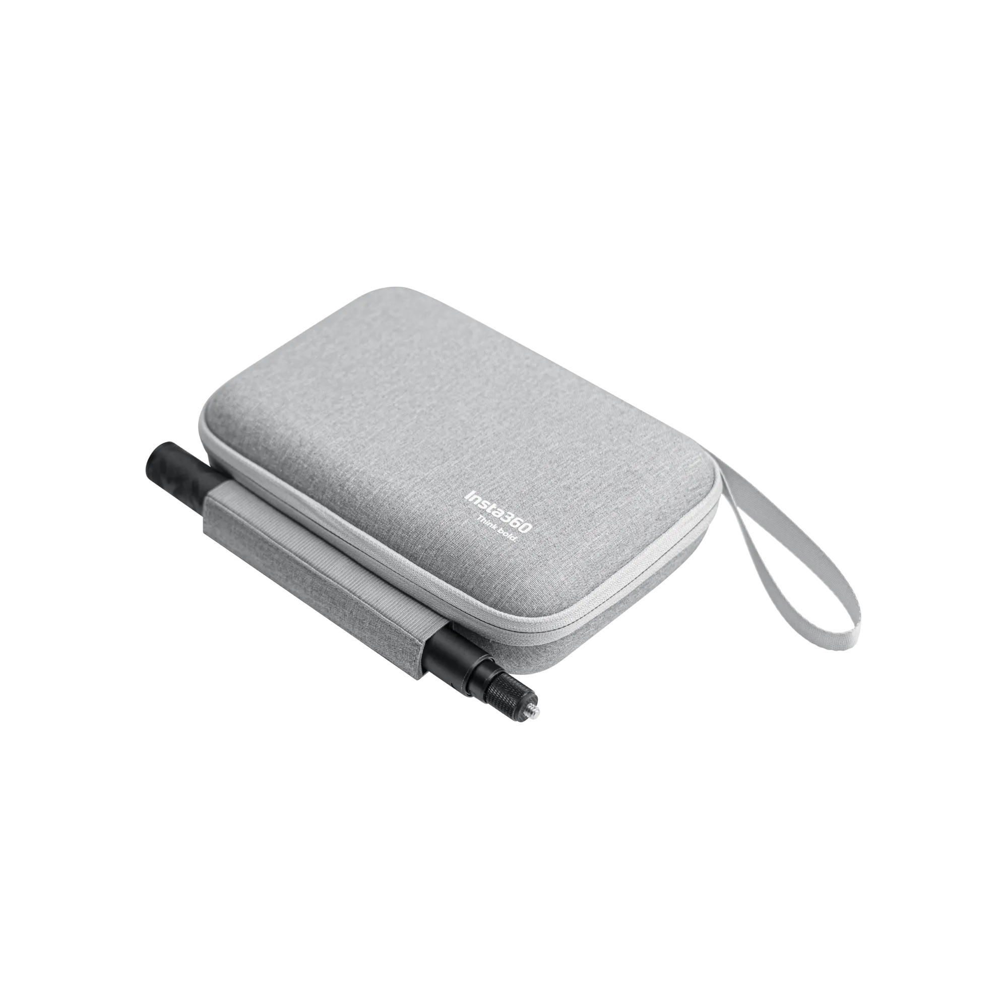 Insta360 Transportetui für X4 Air in grauer Ausführung, geschlossenes Etui in schräger Ansicht mit Handschlaufe