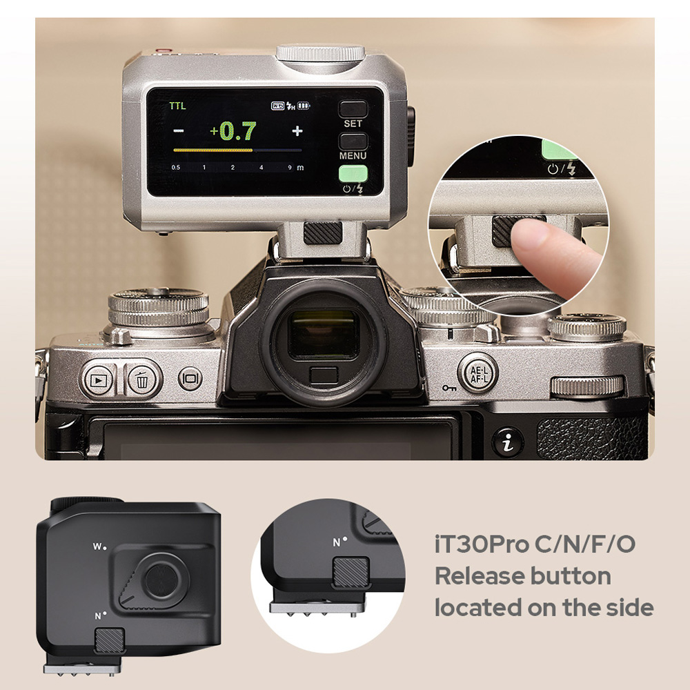 Godox iT30Pro F Funkauslöser für – auf Kamera montierter Blitztransmitter mit Display und Entriegelung