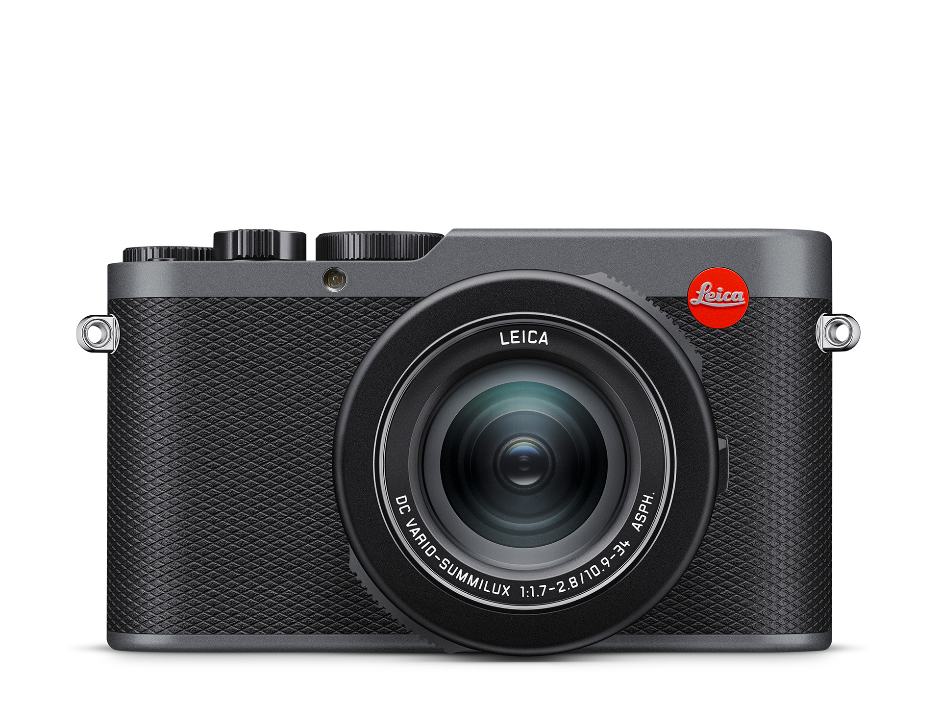 Leica D-Lux 8 Metal Gray – Vorderansicht der Kompaktkamera mit integriertem Zoomobjektiv