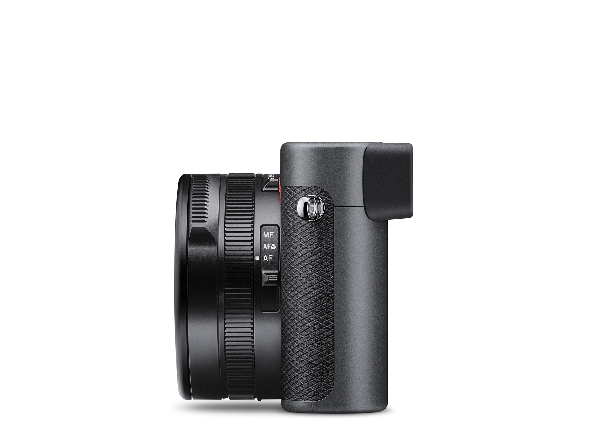 Leica D-Lux 8 Metal Gray – linke Seitenansicht mit Objektiv und strukturierter Griffoberfläche