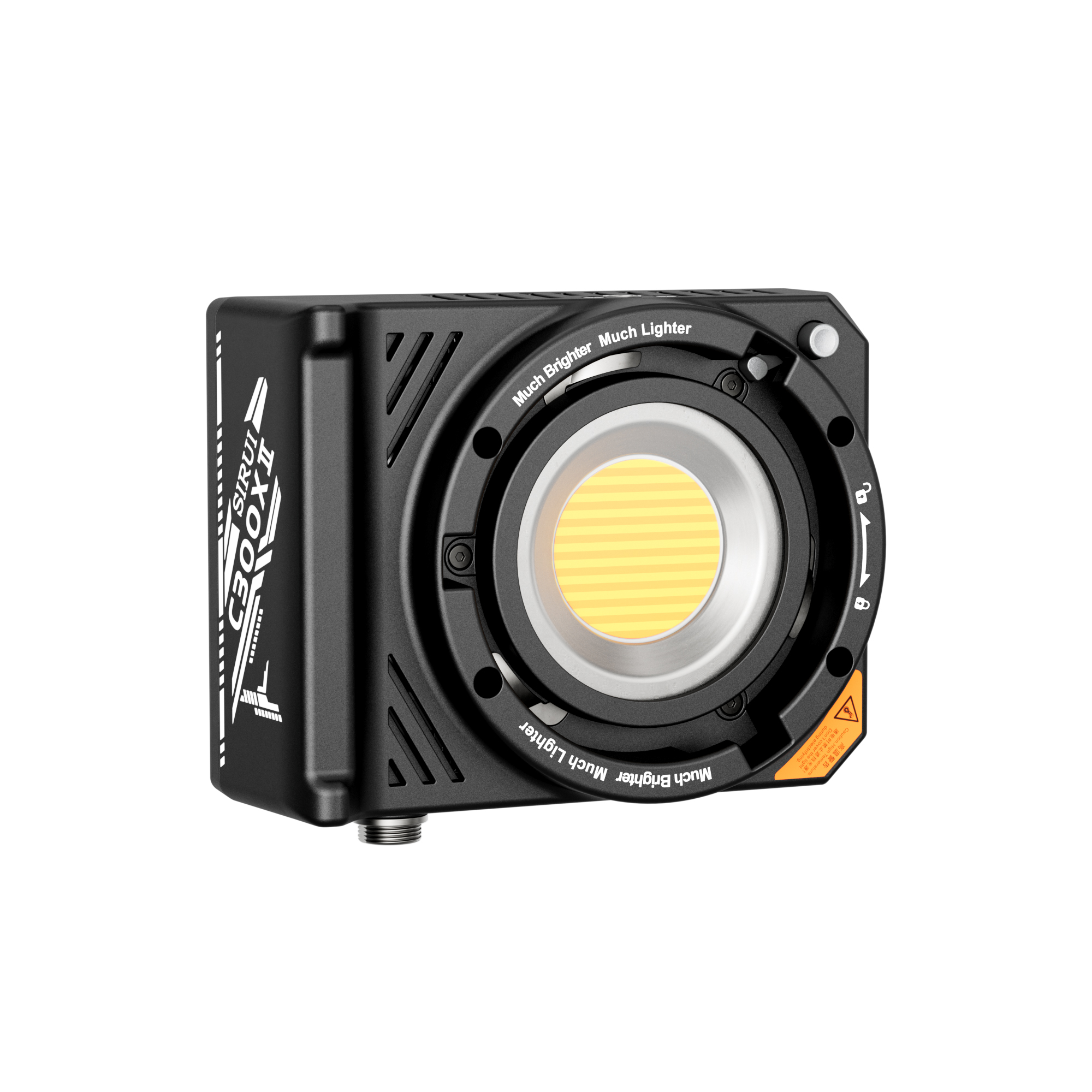 Sirui C300X II LED – schräge Ansicht der LED-Videoleuchte mit seitlichen Bedienelementen und Gehäusedetails