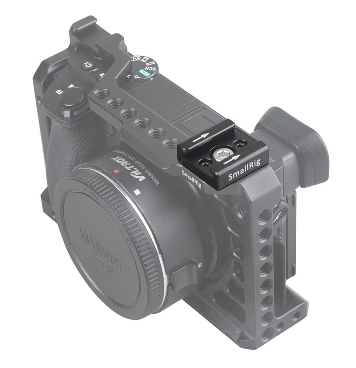 SmallRig 2060 Cold Shoe Adapter, Anwendungsbeispiel auf Cage