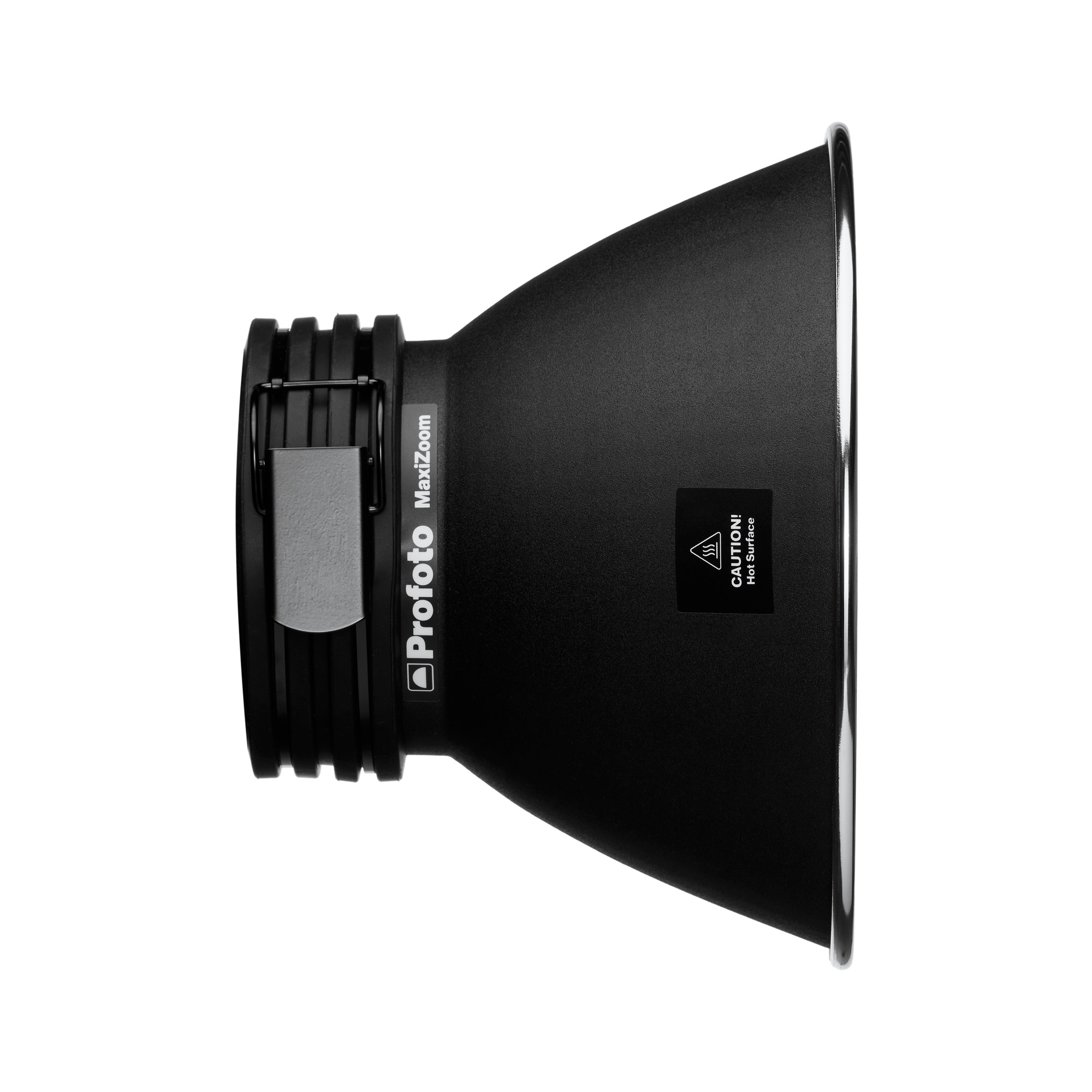 Profoto MaxiZoom Reflektor in Seitenansicht mit konischer Bauform und Profoto-Bajonettanschluss