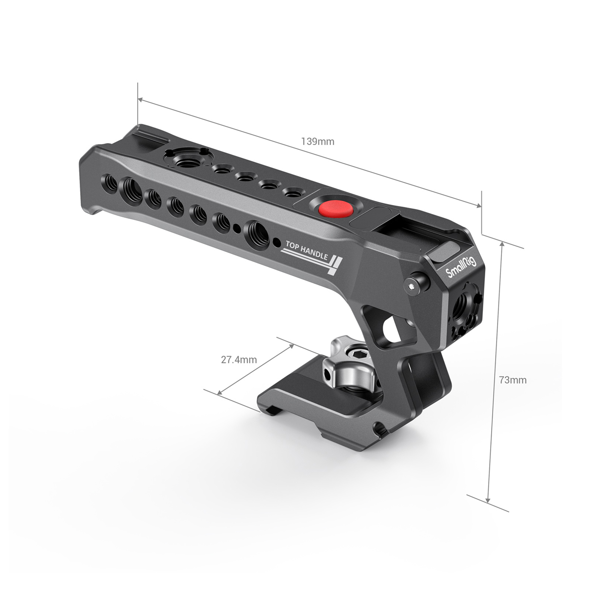SmallRig 3322 Handgriff mit Record Start Stop Remote Trigger – Detailansicht mit Record-Taste und Gewindeanschlüssen