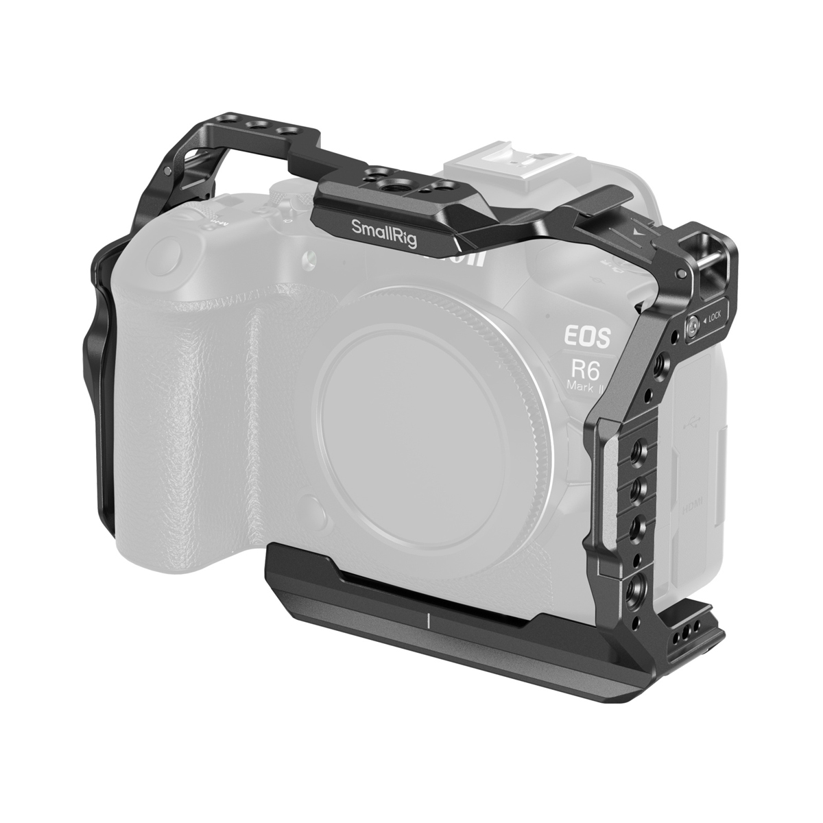 SmallRig 4159 Cage für Canon EOS R6 II – montierter Kamerakäfig in Vorderansicht mit Befestigungspunkten