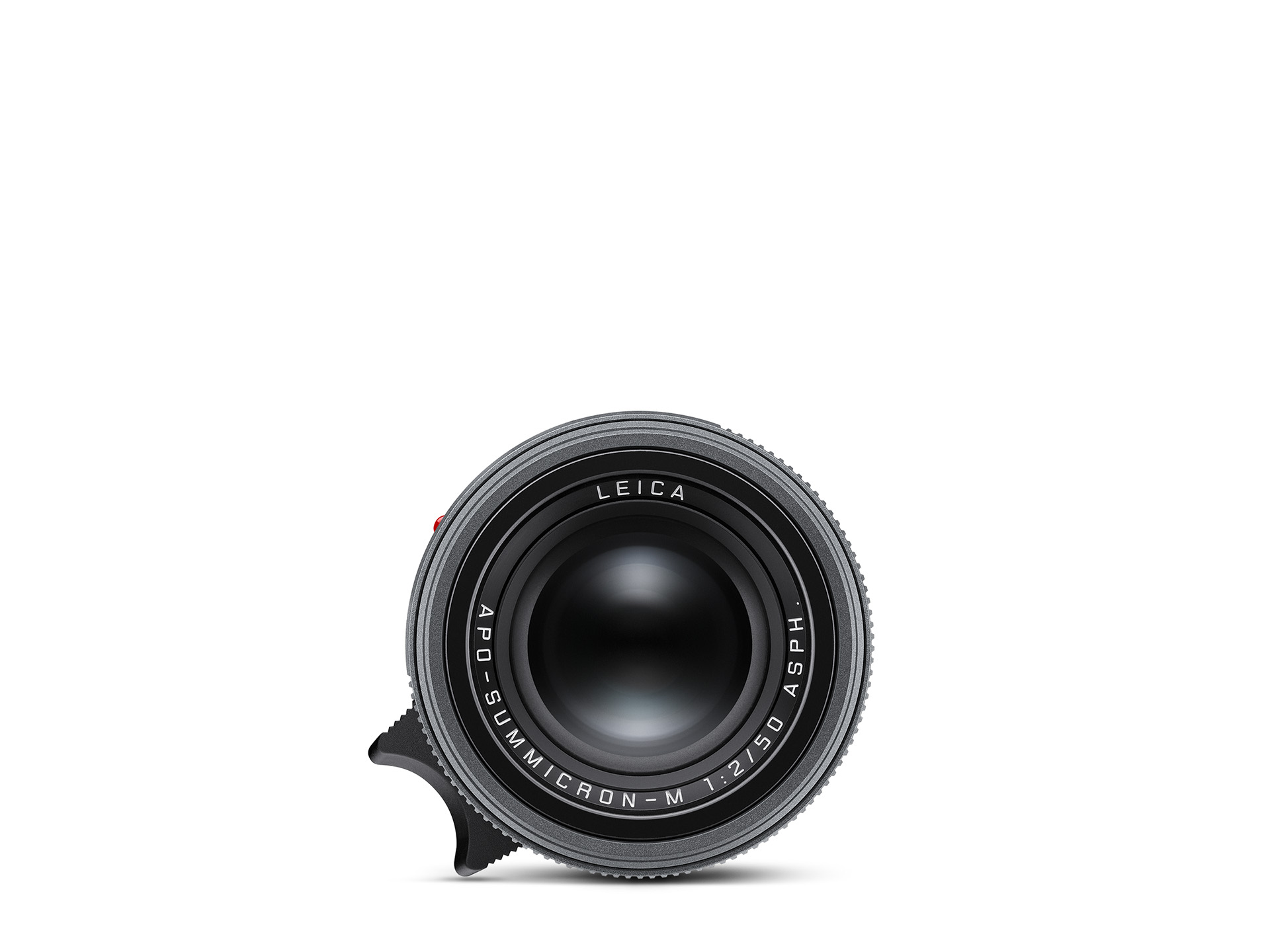 Frontansicht des Leica APO-Summicron-M 50mm f/2 ASPH Objektivs in Metal Gray mit Frontlinse