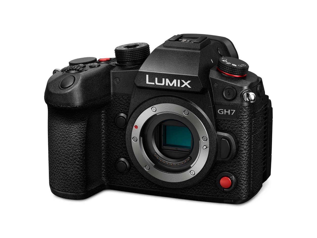 Lumix DC-GH7 Gehäuse Panasonic Lumix DC-GH7 Kamera, Ansicht von Schräg vorne ohne Objektivdeckel