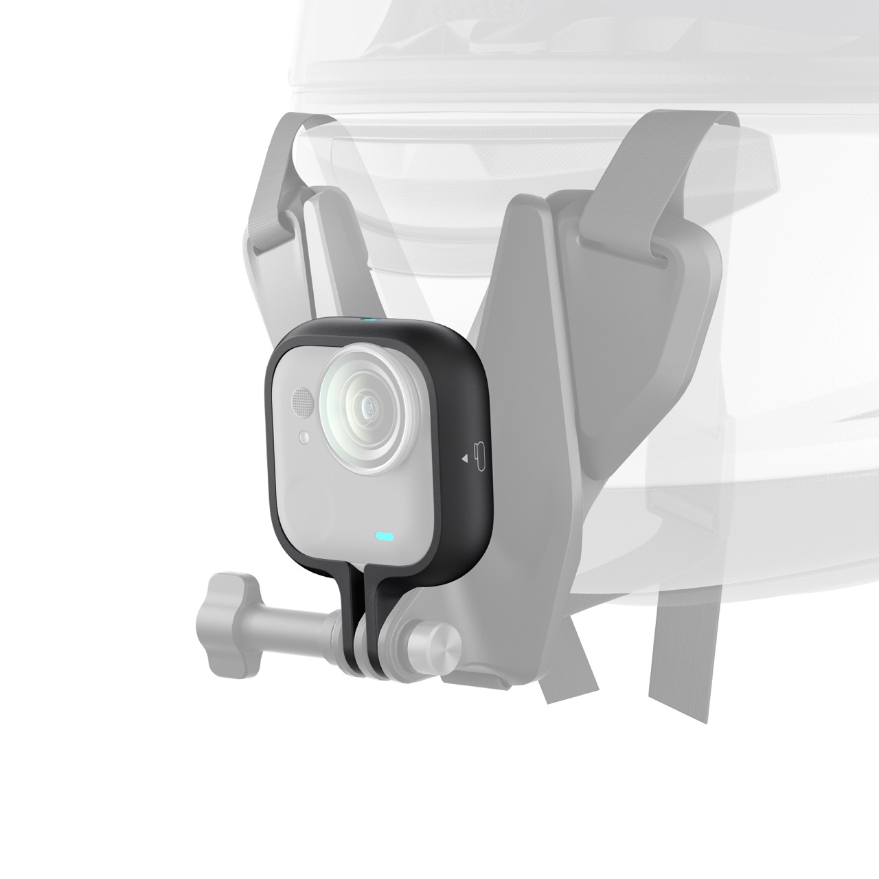 Action Mount für Insta360 GO Ultra – Befestigung der Kamera an Helmhalterung in seitlicher Ansicht