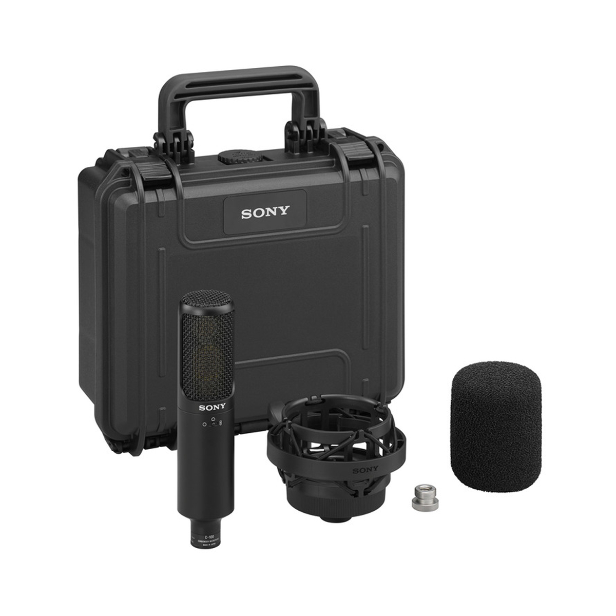Sony C-100 Kondensatormikrofon mit Transportkoffer, Halterung und Windschutz im Lieferumfang