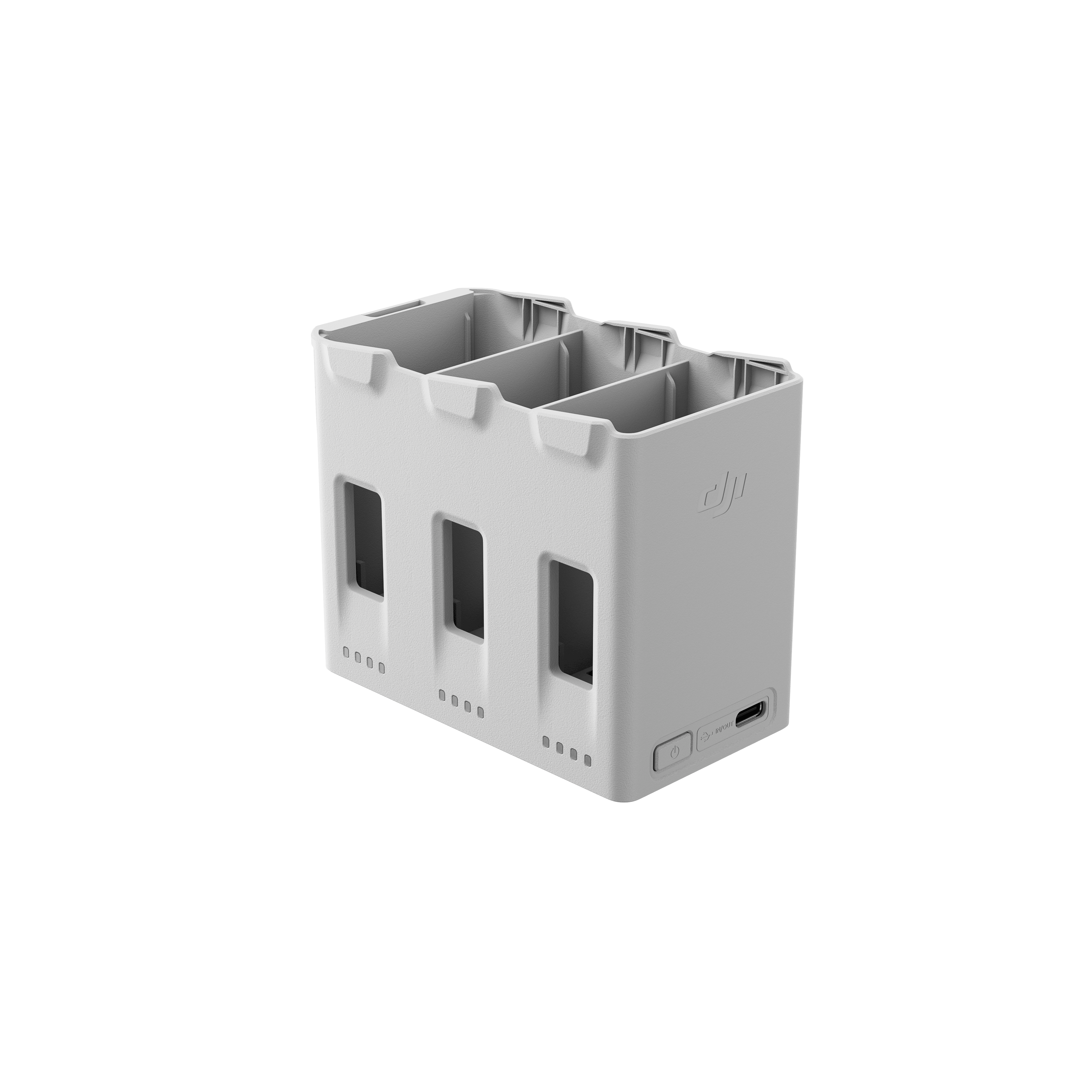 DJI Zweiwege-Ladestation für Lito 1 in schräger Rückansicht mit Anschlüssen und strukturiertem Gehäuse