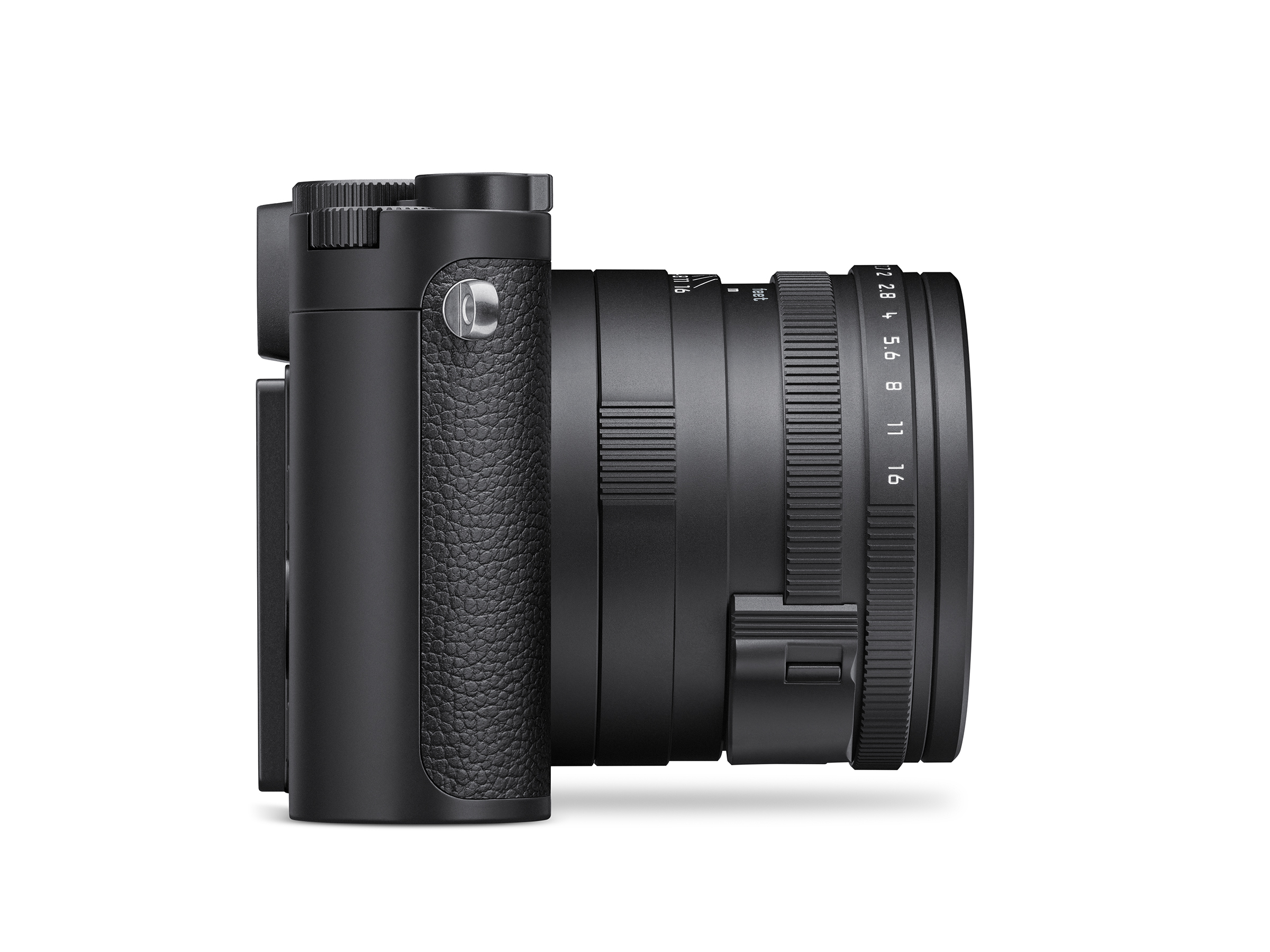 Q3 Monochrom Leica Q3 Monochrom – rechte Seitenansicht mit Bedienelementen und fest integriertem 28-mm-Objektiv