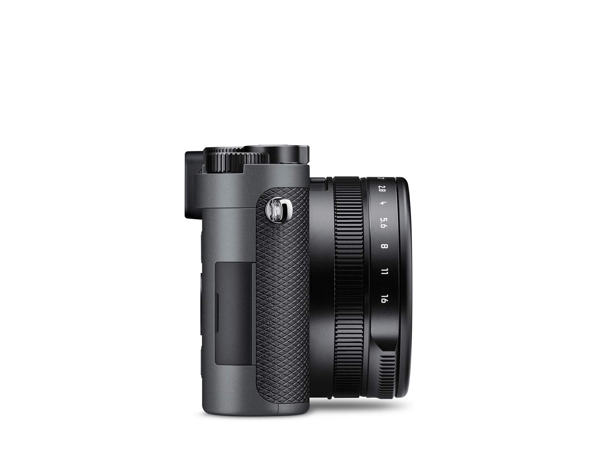 Leica D-Lux 8 Metal Gray – rechte Seitenansicht mit Gehäuseprofil und Bedienelementen