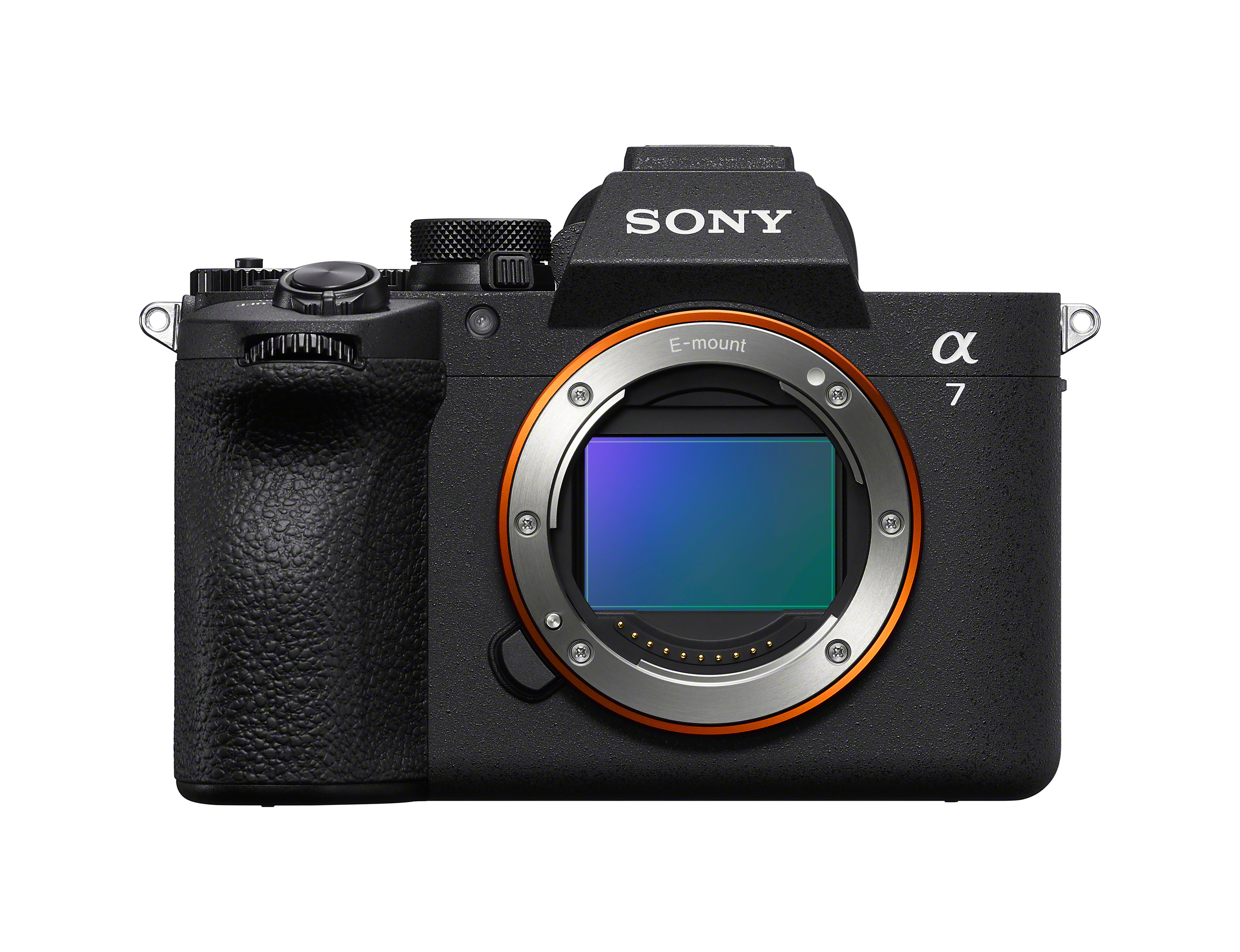 Alpha 7 V Gehäuse Sony Alpha 7 V – Vorderansicht der spiegellosen Kamera mit sichtbarem Vollformatsensor