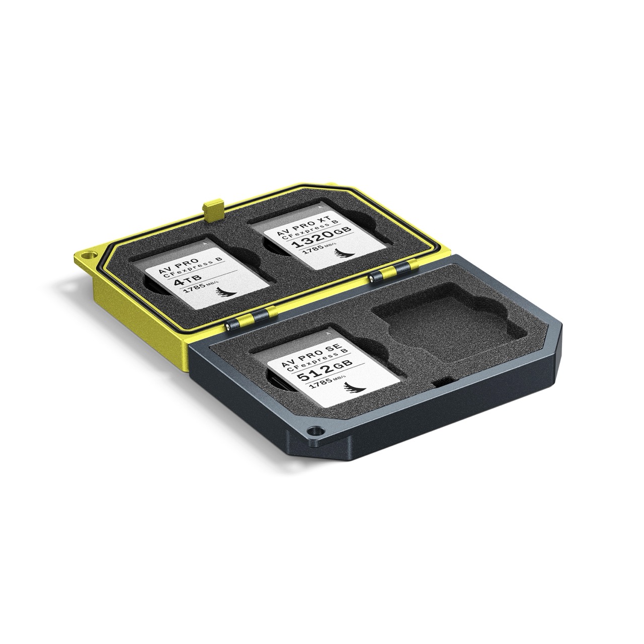 CFexpress B Media Tank Angelbird Media Tank für CFExpress Typ B Speicherkarten, offen liegend mit Speicherkarten