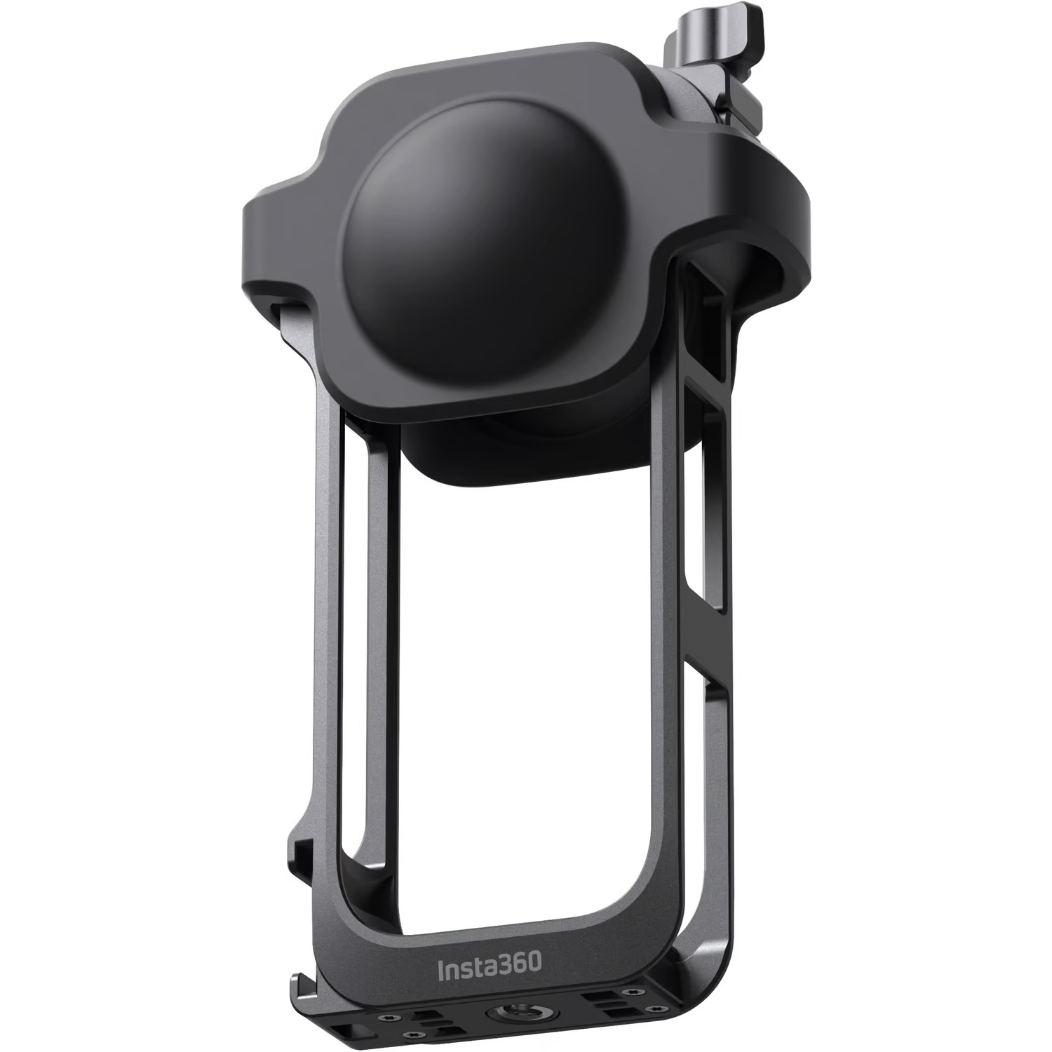 Multifunktionsrahmen für Insta360 X4 Air Vorderansicht des montierten Insta360 X4 Air Multifunktionsrahmens mit aufgesetzter Objektivschutzkappe