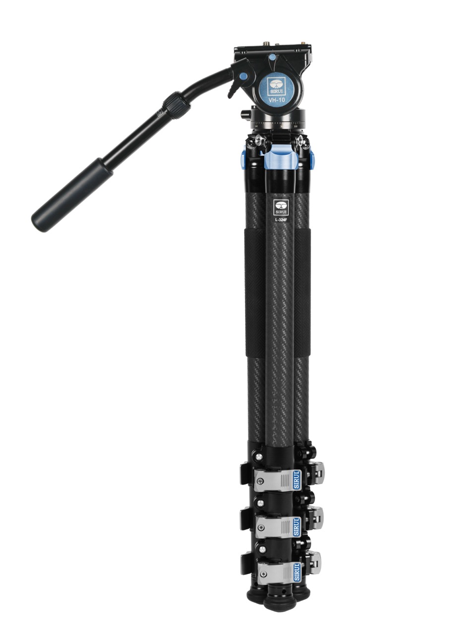 Sirui L-324F Landschafts Carbon Dreibeinstativ mit VH-10 Videoneiger, zusammengeklappt und eingefahren