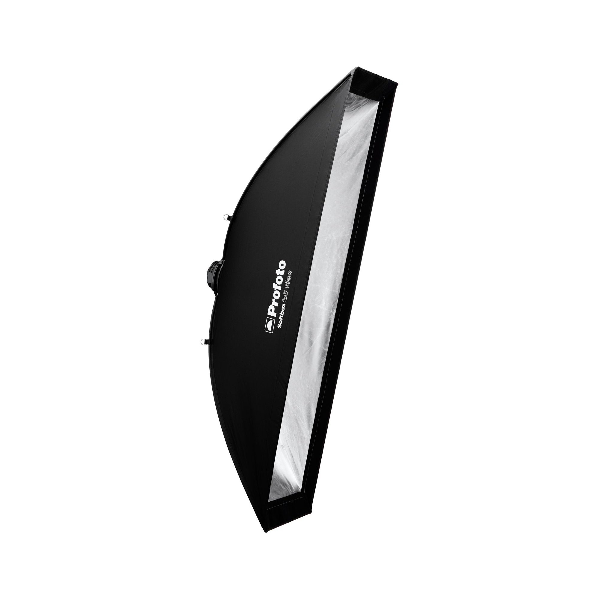 Profoto Softbox 1x6 Silver in schräger Ansicht mit silberner Innenbeschichtung für hohe Lichtausbeute