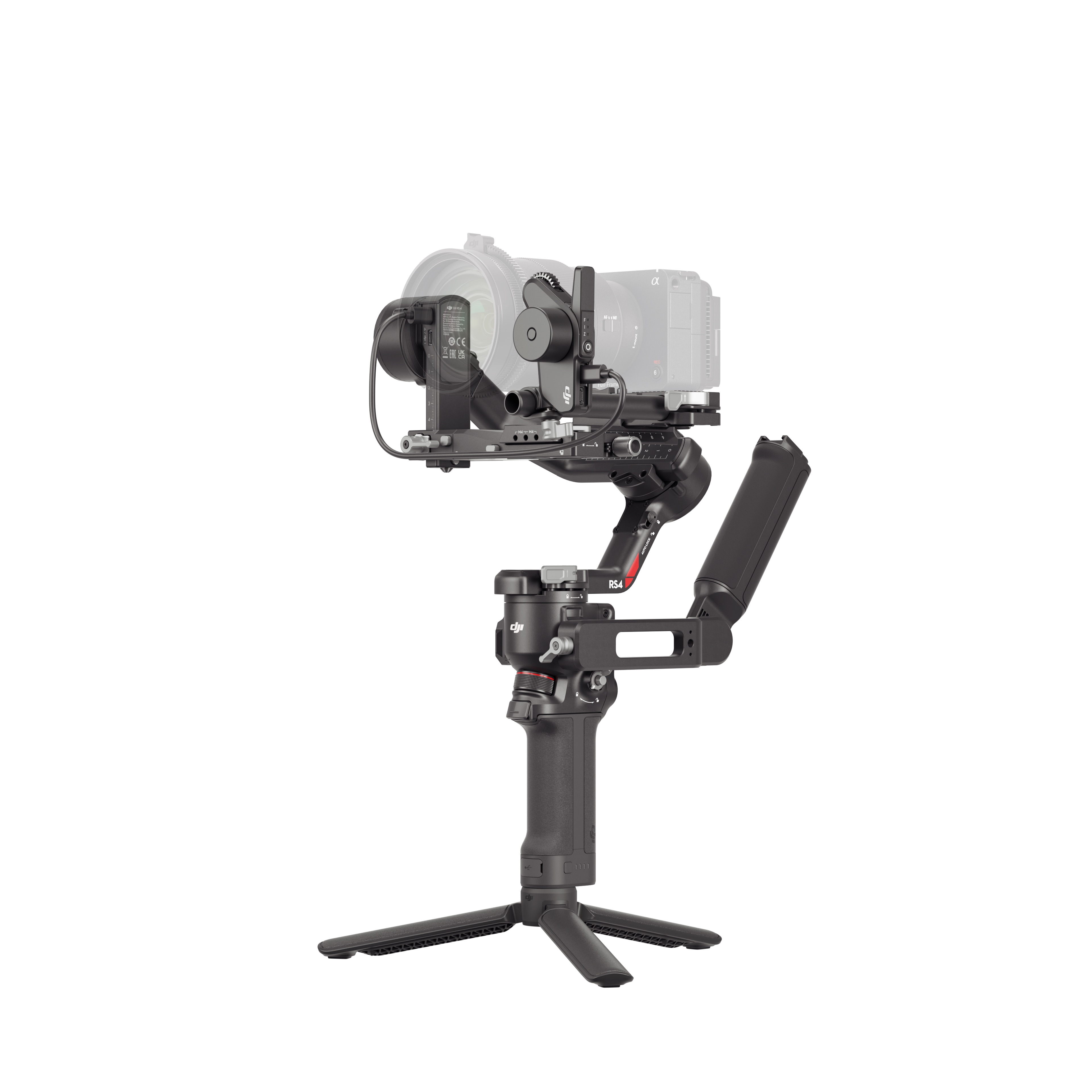 DJI RS 4 Gimbal mit Griff und Tripod, Frontal Rechts