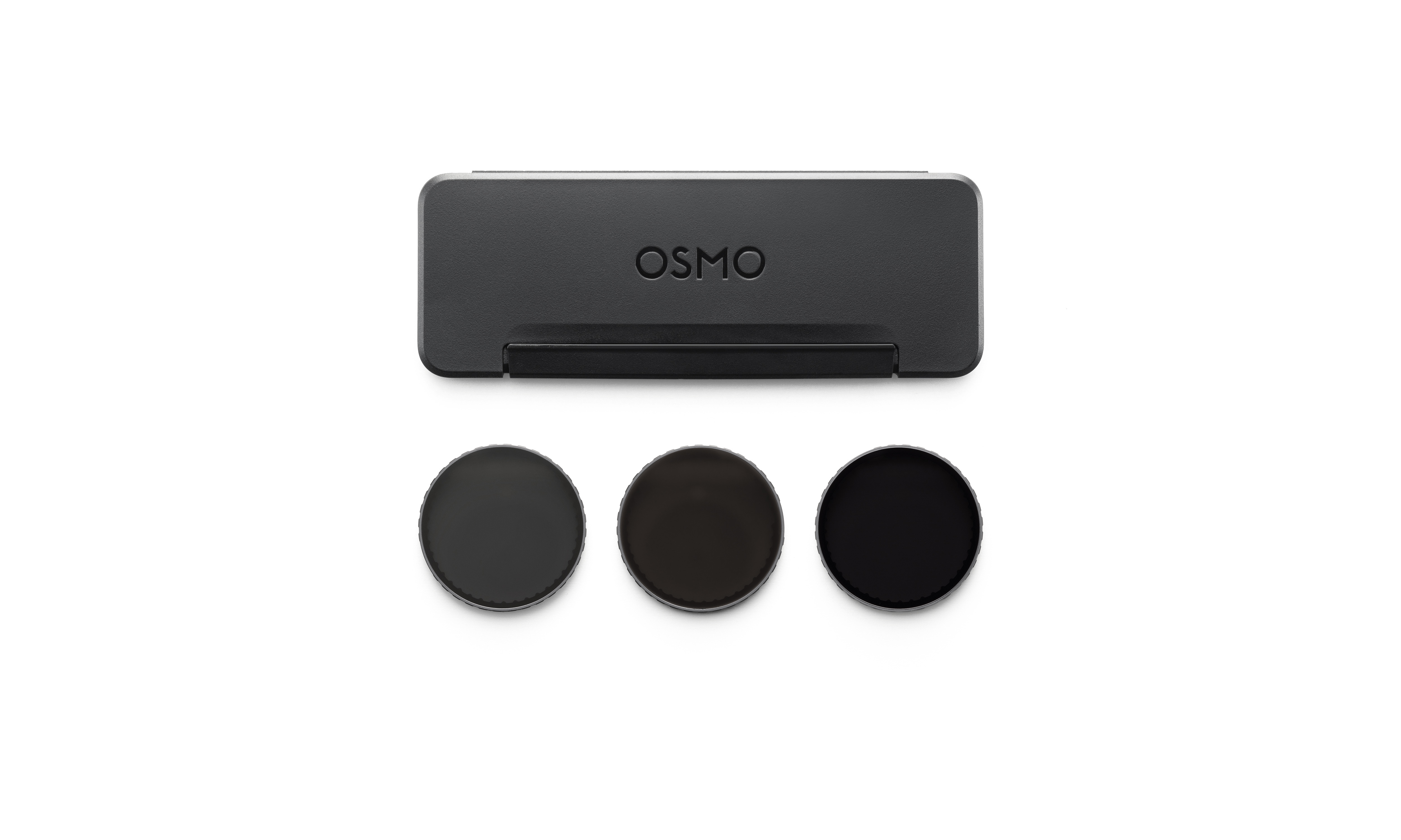ND Filter Set für DJI Osmo Action 6 DJI Osmo Action 6 ND-Filterset – geschlossene Aufbewahrungsbox mit davor liegenden ND8-, ND16- und ND32-Filtern
