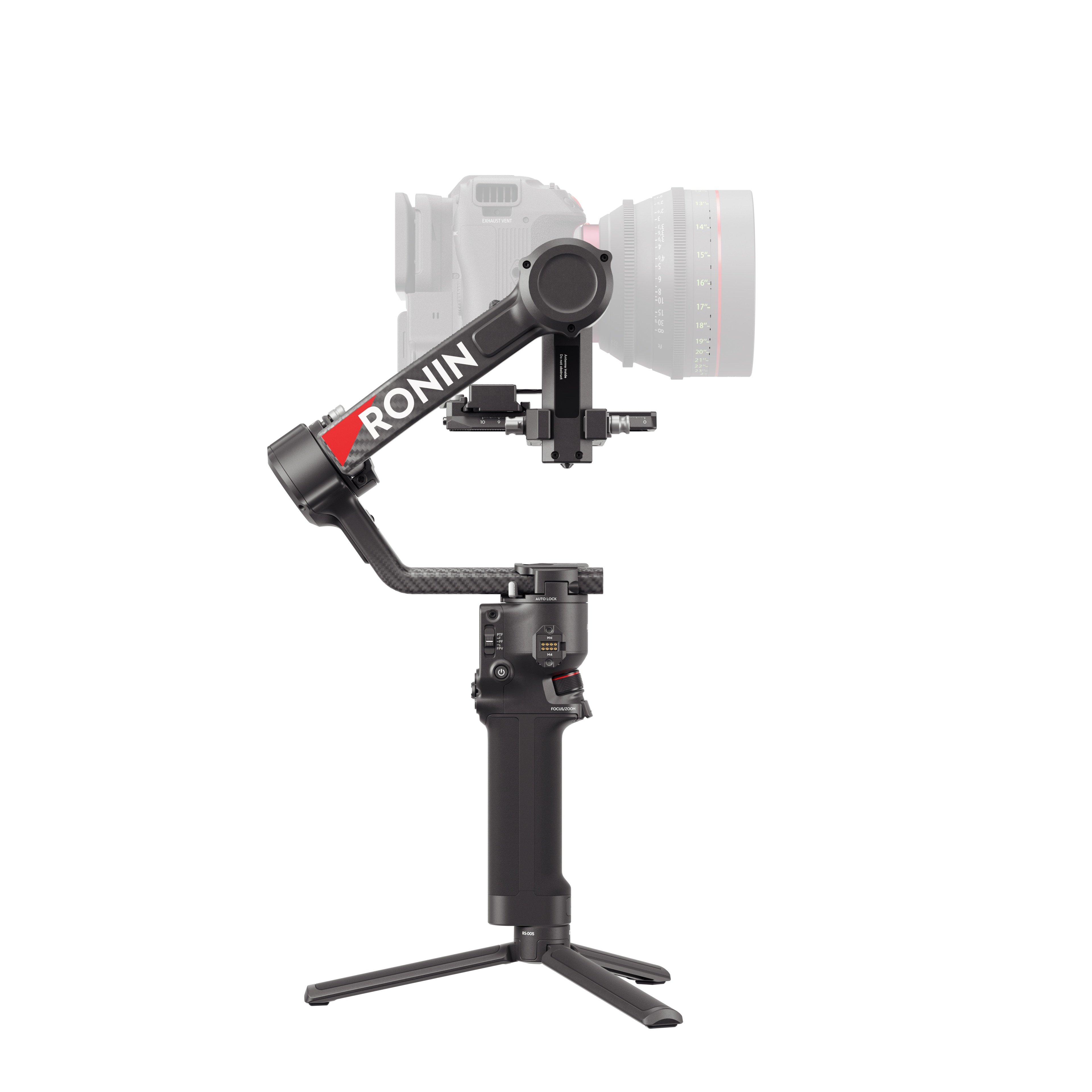 RS 4 Pro Combo DJI 4 RS4 Pro Gimbal mit ausgeklappten Bipod, Ansicht von Links