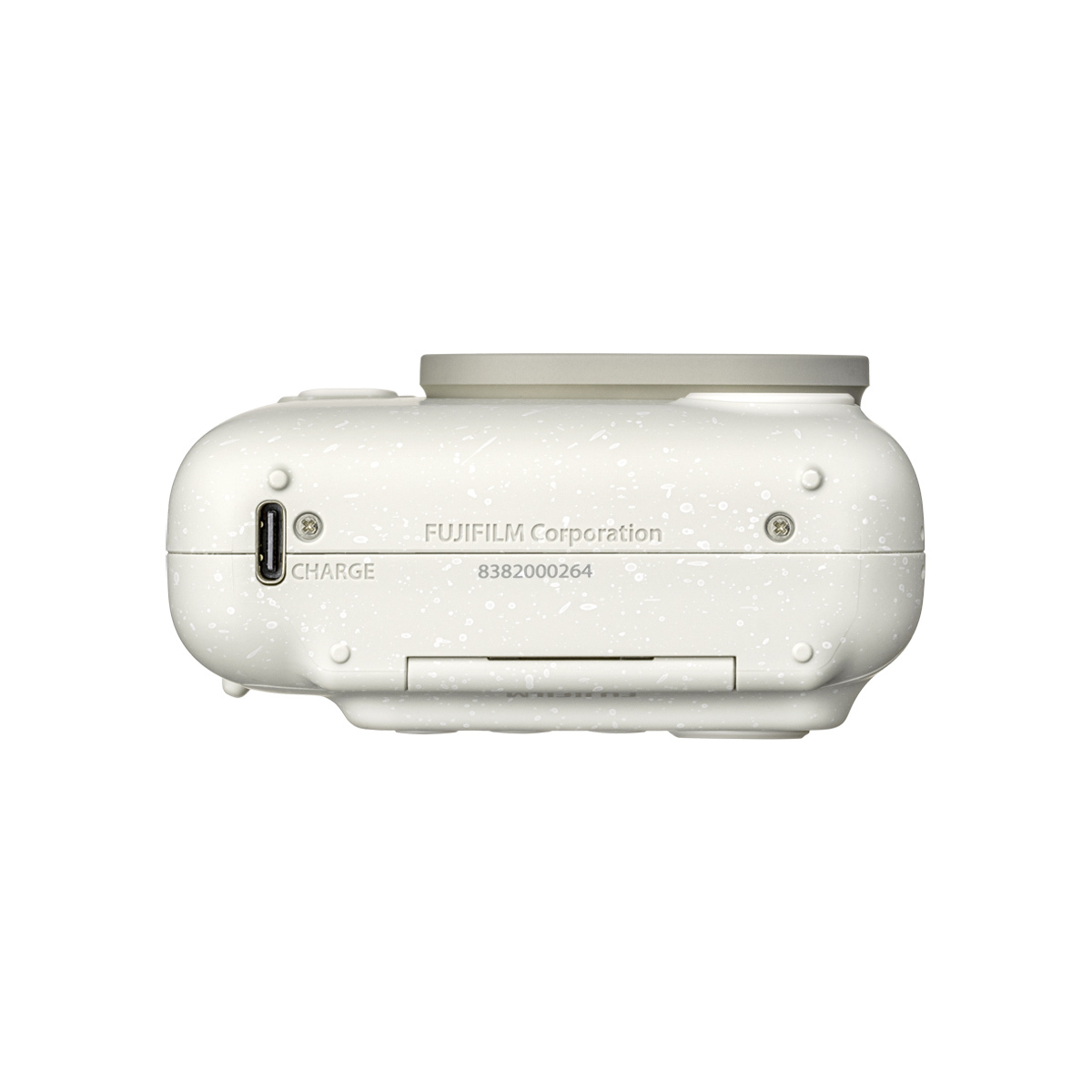 Fujifilm Instax Mini LiPlay Misty White – Unterseite mit Ladeanschluss und strukturiertem Gehäuse