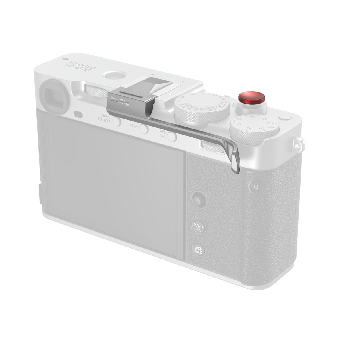 SmallRig 5451 Thumb Grip für Fujifilm X-E5 in Silber – montiert an Kamera mit verbesserter Daumenauflage